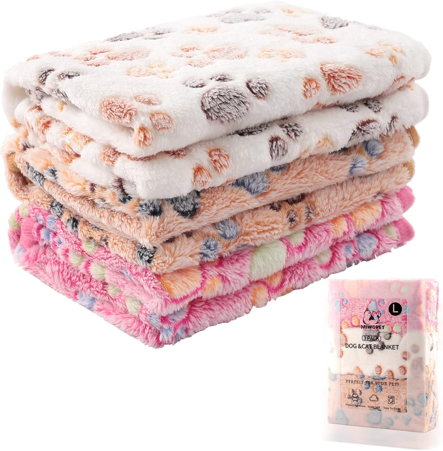 MIWOPET 3 Pack Cat and Dog Blanket Soft & Warm Fleece Flannel Sleep Mat, Great Pet Throw for Puppy, Cats, Small, Medium & Large Dogs(Large 40" x 30")