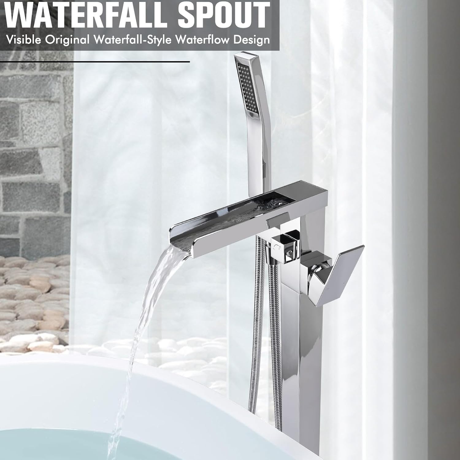Free Standing Tub Faucet,Brass,Waterfall Water Flow,Bathtub Faucet,Freestanding Tub Faucets,Bath Faucet for Tub