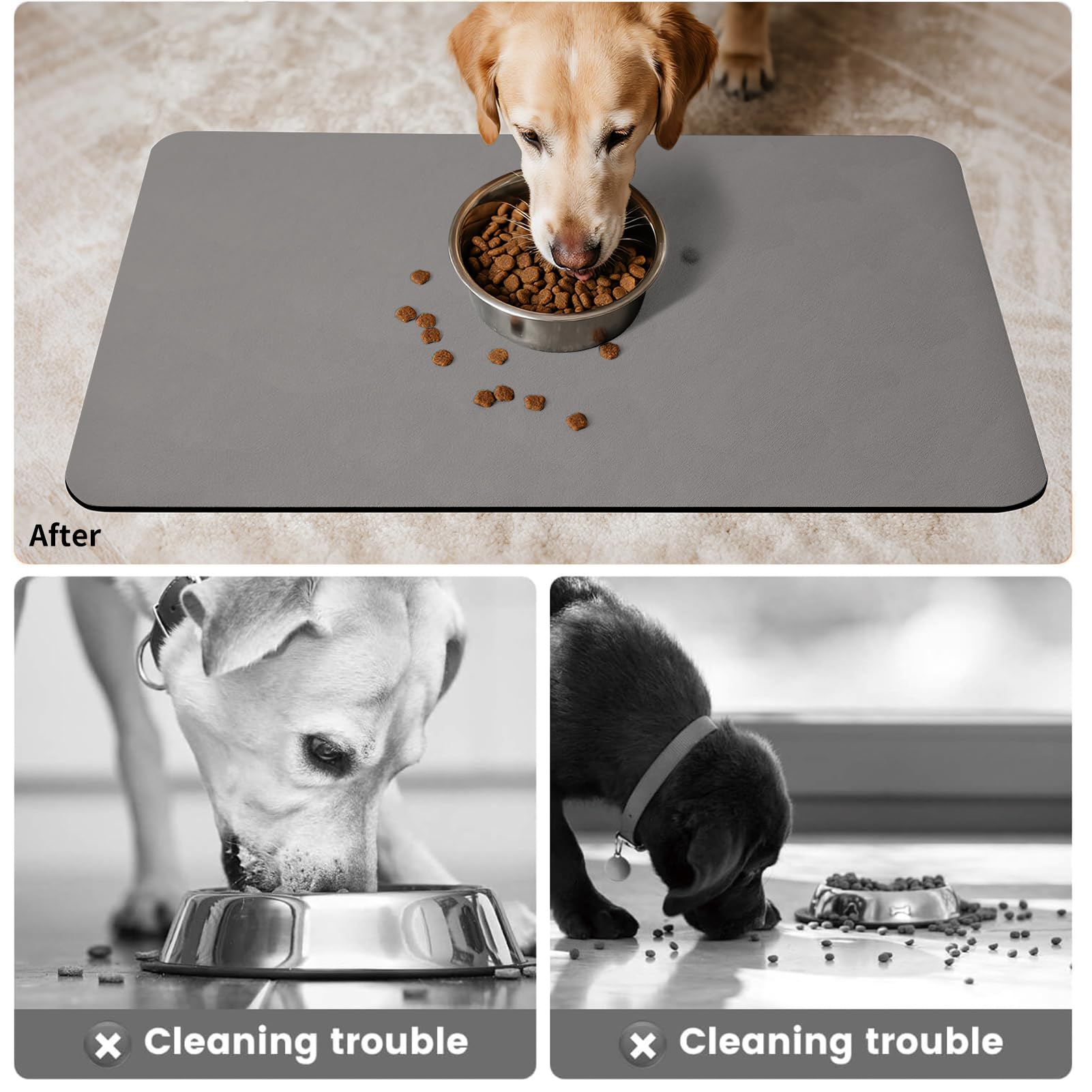 Tapete para Cuenco de Perro, Comida para Perros, tapete Grande para Alimentos, Cuencos de Agua, tapete de alimentación, Antideslizante, Impermeable, tapete para Gatos (Light Grey, 60 x 150 cm)