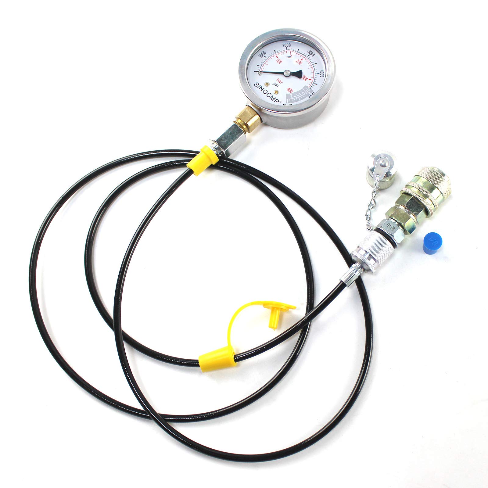 Kit di Raccordo per Prova di Pressione idraulica 40MPA/6000PSI Kit manometro con 1 manometro, 1 Tubo Flessibile di Prova e 2 raccordi per Macchine edili escavatrici, 2 Anni