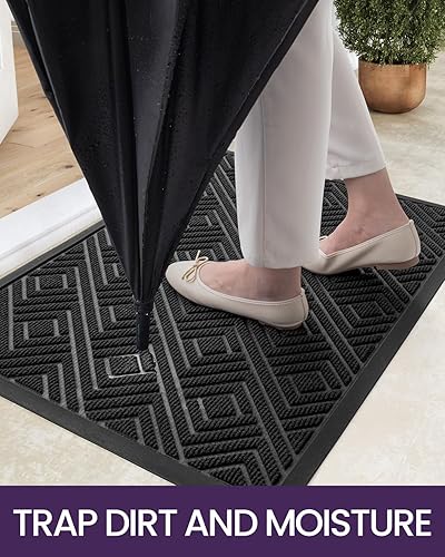 Miniatura 3 de DEXI Tapete para puerta delantera, interior y exterior, de perfil bajo, antideslizante, duradero, resistente, tapete de goma fácil de limpiar, 24 x