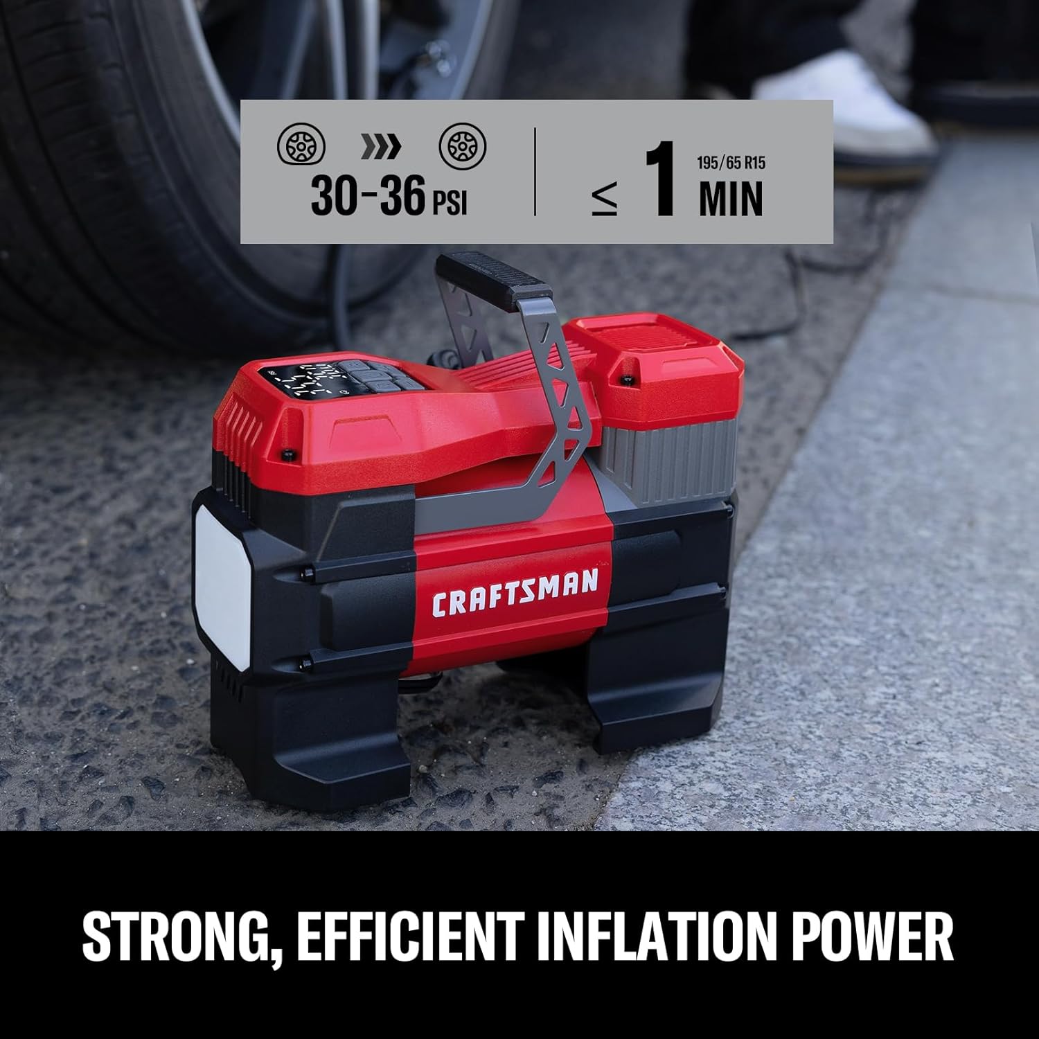 CRAFTSMAN 12V Portable Tire Inflator, Digital Air Compressor Pump with Gauge & LED Light, 150 PSI Auto Shut-Off, Compact Air Pump for Car, Motorcycle, Bike & Sports Balls - Image 4