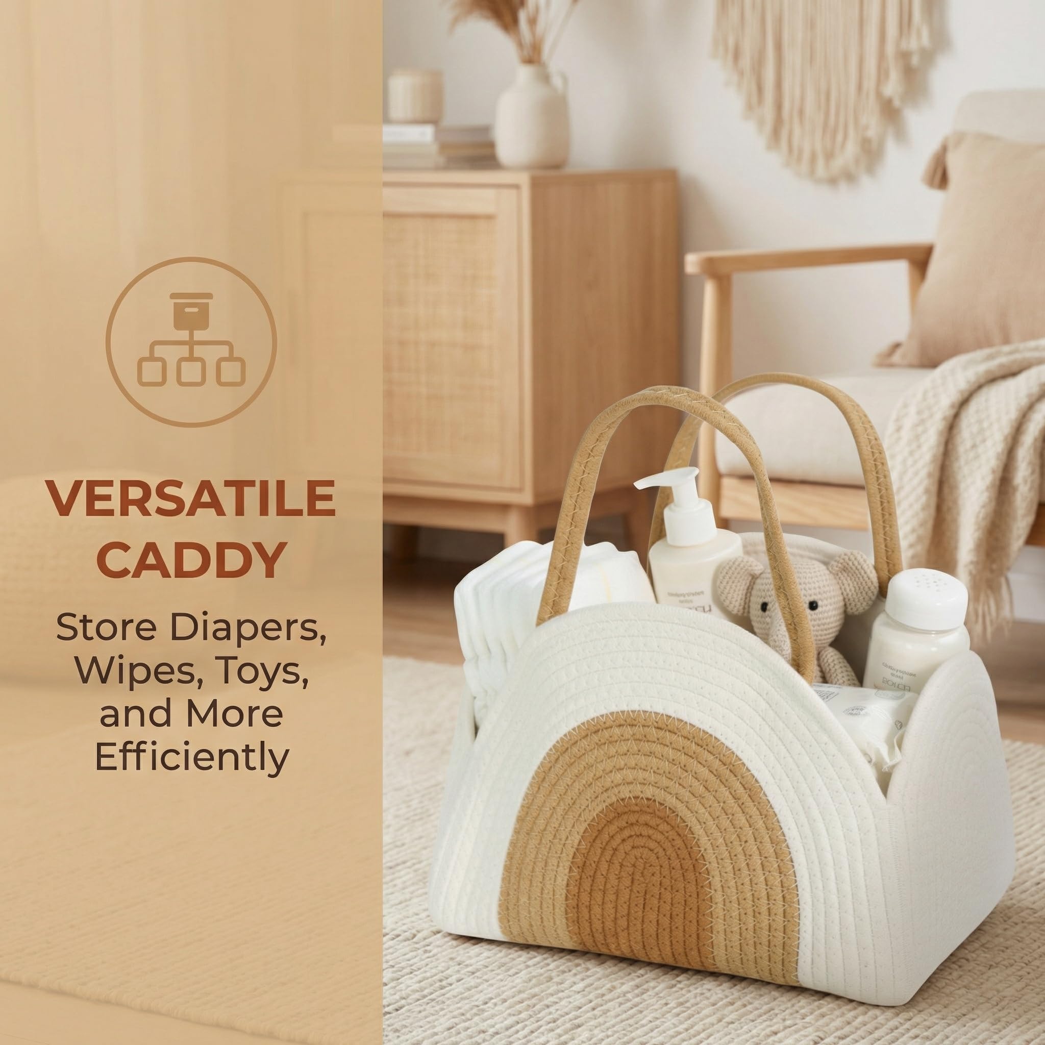Organisateur de Couches Bébé, Panier Rangement Bébé Rangement Lange Bebe avec Compartiments et Poignées Portable Rangemente Couches Bebe Cadeau pour Naissance-né（31.5 x 21 x 20CM）