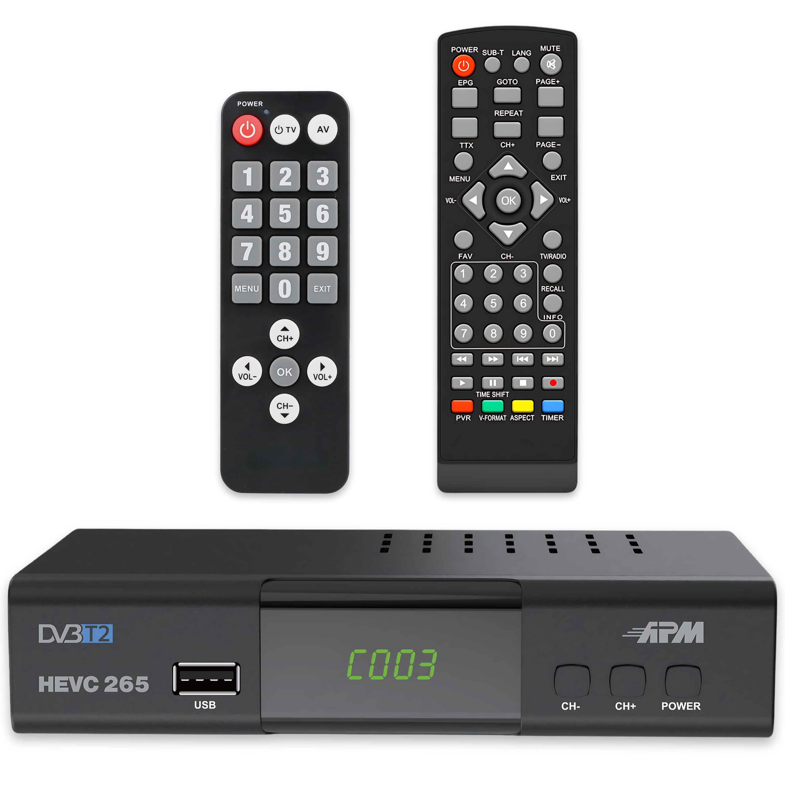 APM Décodeur TNT Full HD 1080p H.265 HEVC DVB-T2 DVB-C HDMI Péritel USB Coax