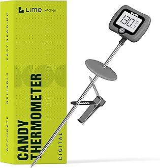 Digital Candy Thermometer with Pot Clip, 10" Long Stainless Steel Probe, Instant Read Kitchen Thermometer for Cooking, Baking, and Candy Making (Grey)