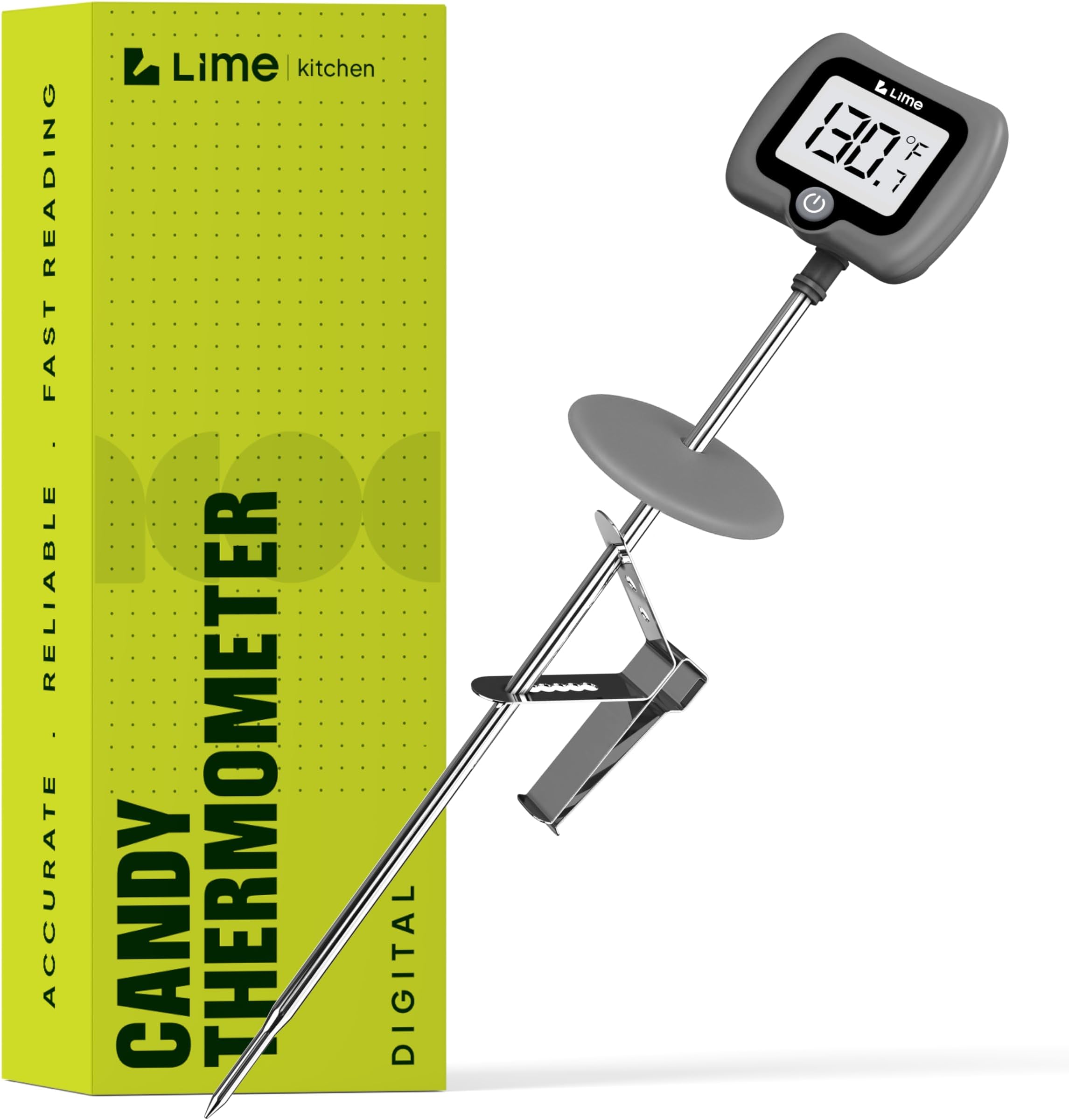 Digital Candy Thermometer with Pot Clip, 10" Long Stainless Steel Probe, Instant Read Kitchen Thermometer for Cooking, Baking, and Candy Making (Grey)