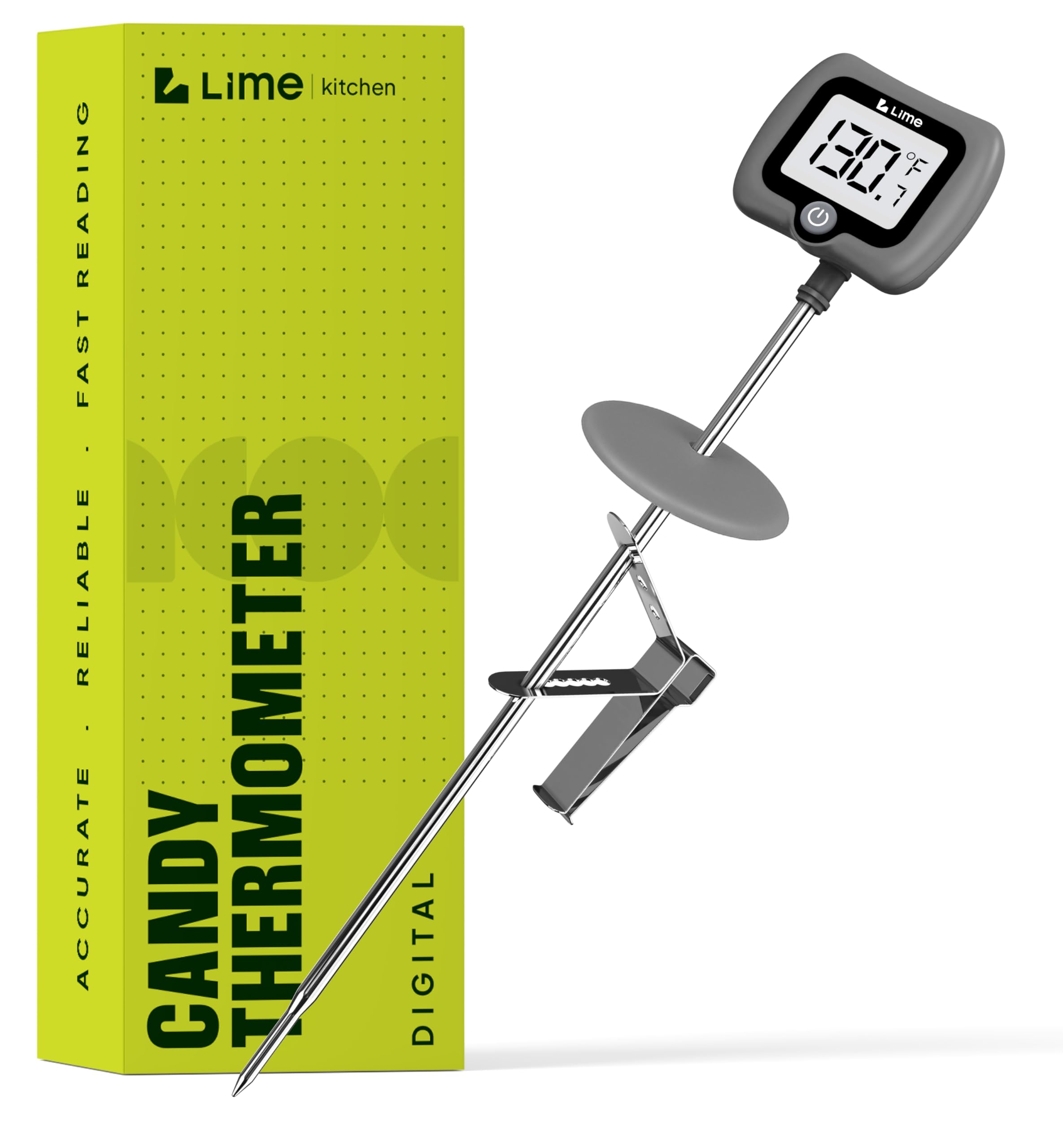 Digital Candy Thermometer with Pot Clip, 10" Long Stainless Steel Probe, Instant Read Kitchen Thermometer for Cooking, Baking, and Candy Making (Grey)