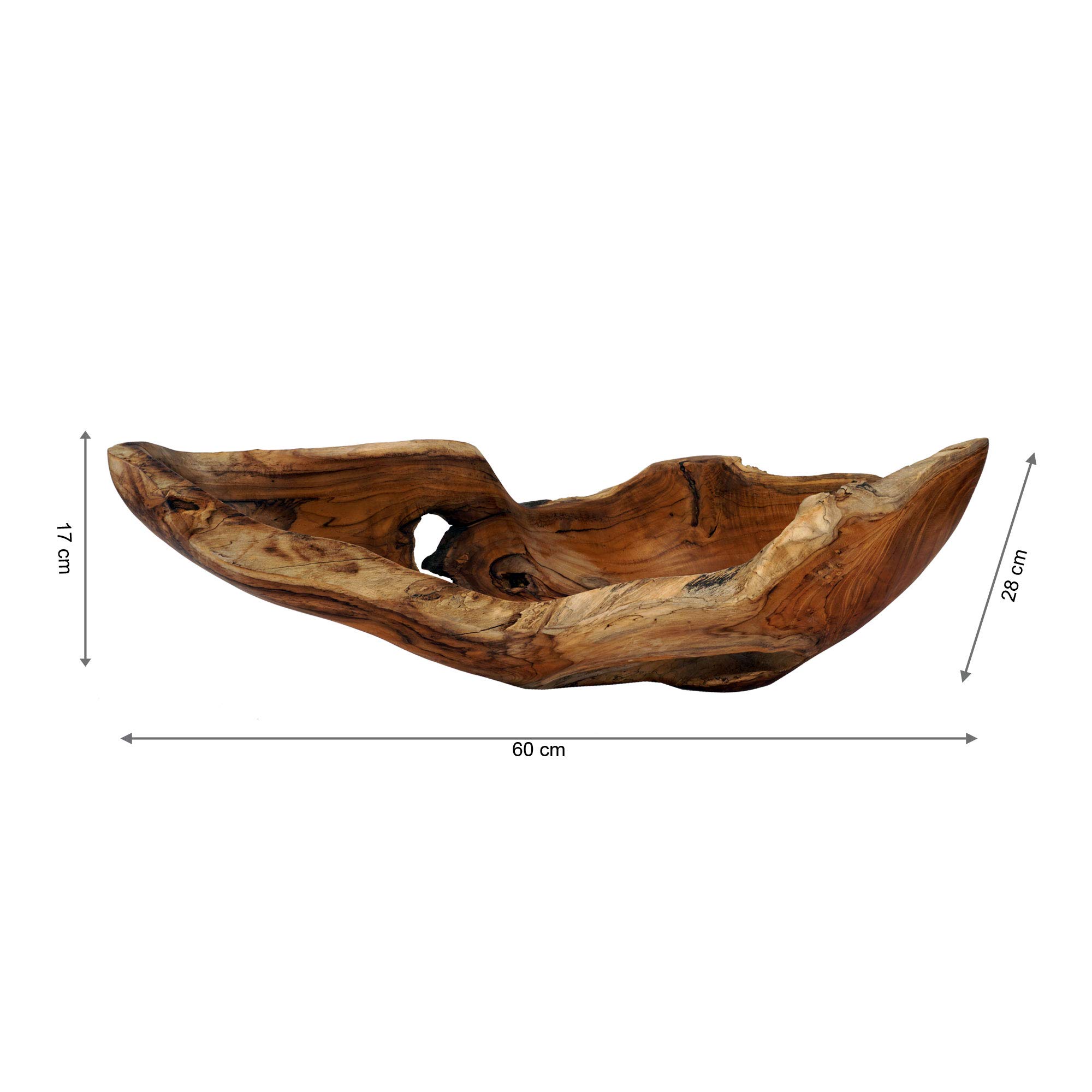 Cepewa Holzschale XL aus Teak Holz in Handarbeit gefertigt | Dekoschale | große Obstschale rund und länglich 40/60 cm (L ca. 60 cm)