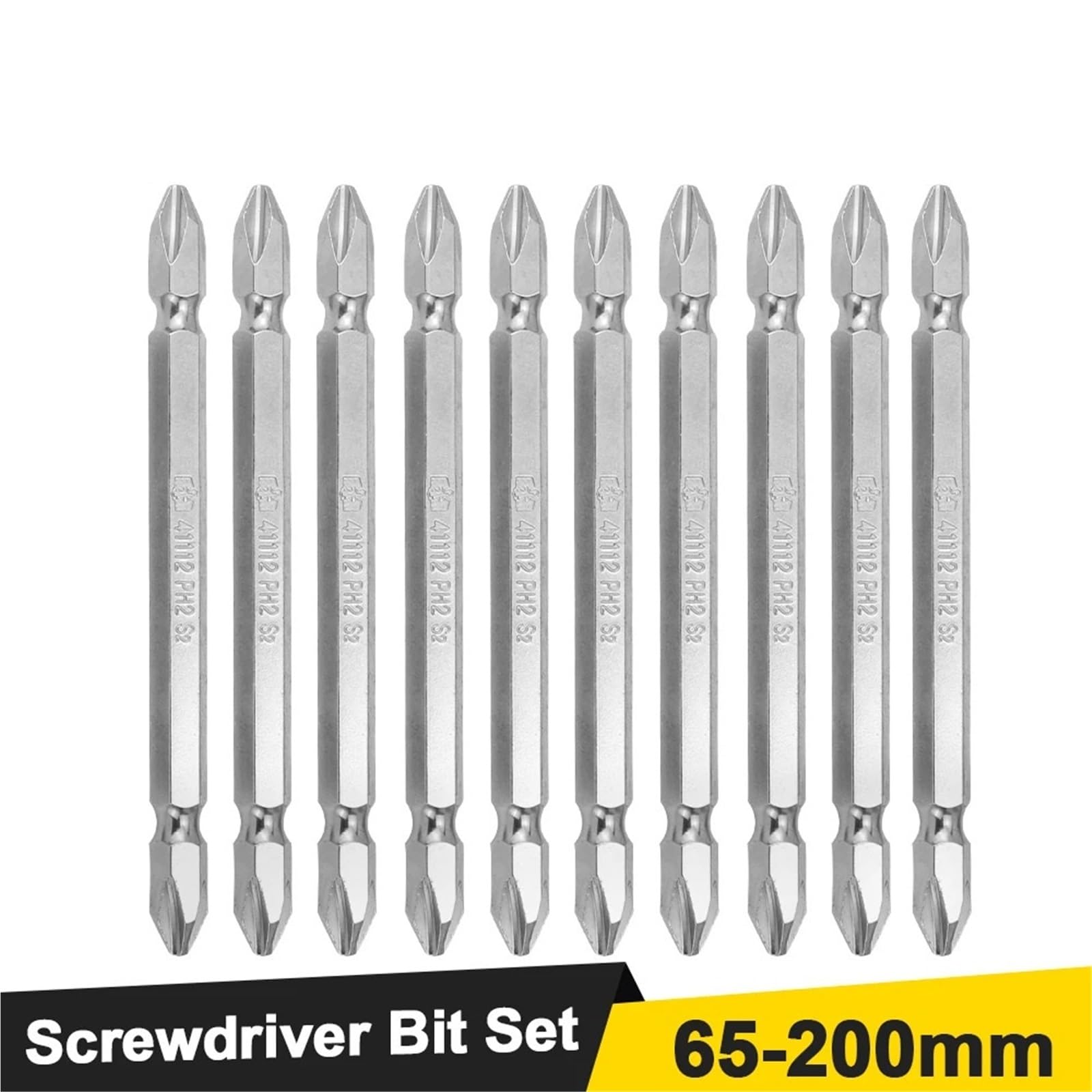 Cacciavite Set di punte for cacciavite da 10 pezzi 65-200mm codolo 1/4 "lega S2 a doppia estremità PH1 PH2 PH3 testa a croce magnetica forte Phillips(41132 PH2)