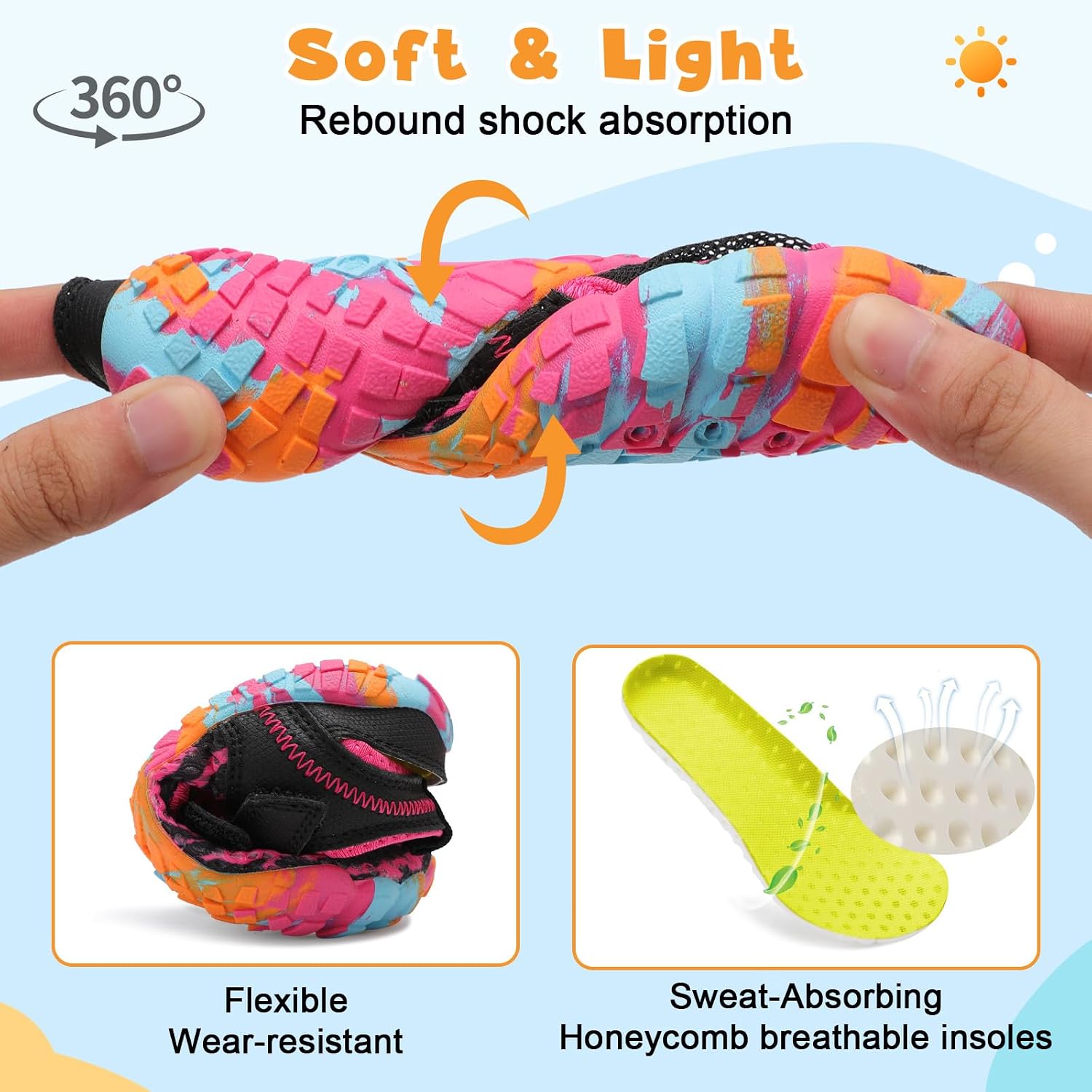Besroad Kids Sandals Boys Girls Wide Sandals Barefoot Water Sandal Shoes Lightweight Summer Beach Shoes Non-slip Swim Hiking
