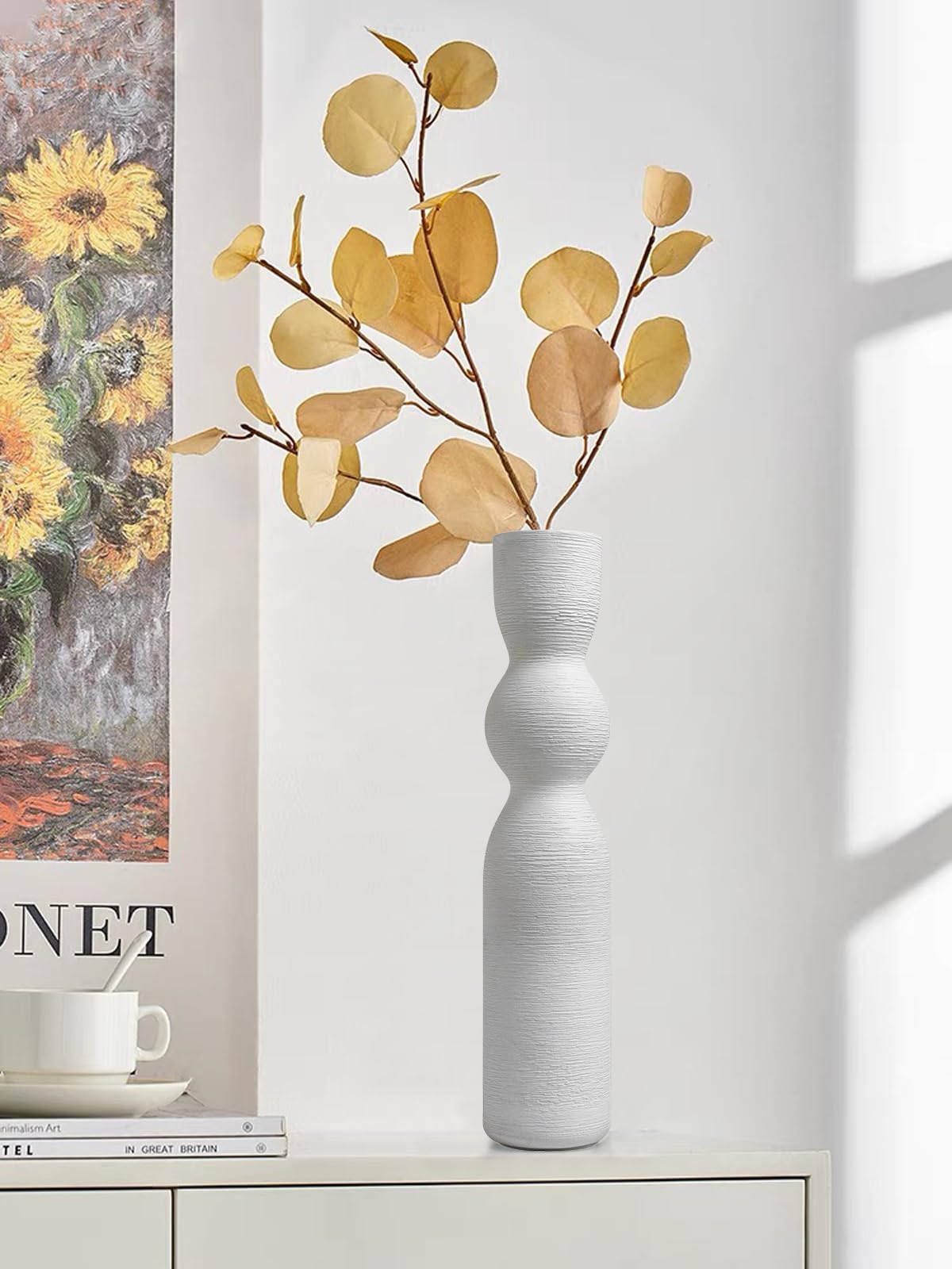 White Ceramic Tall Vase, 38cm Minimalist Style Flower Vases for Home Office, Party, Wedding Decorative, 38 cm - Image 4