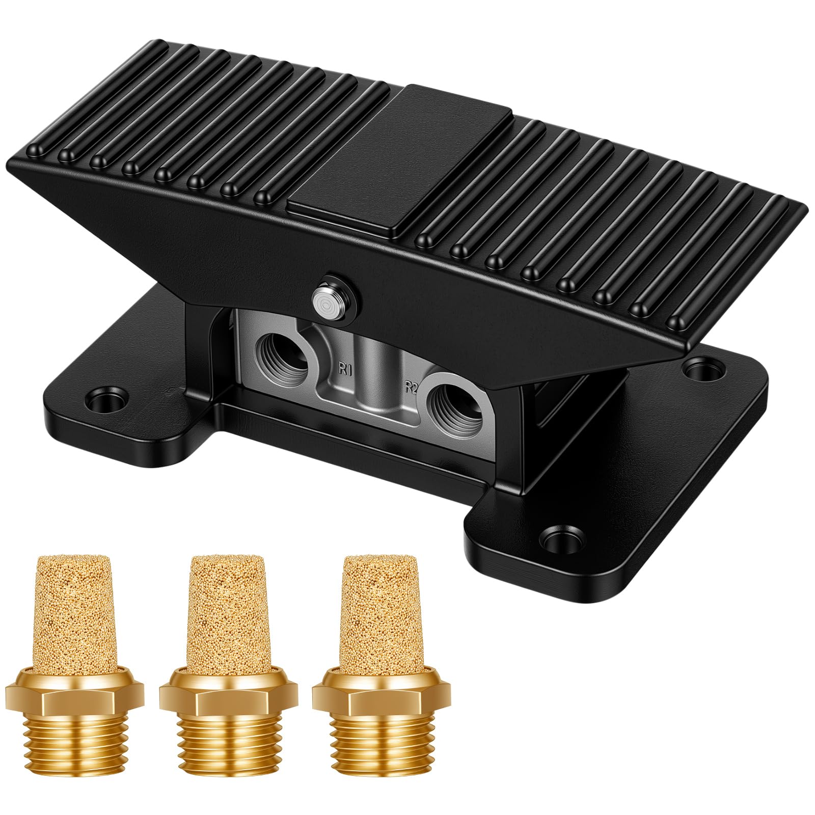 Photo 1 of Tudomro 1/4" NPT 5-Way 3-Position Center Closed Pneumatic Foot Valve, Industrial Machine Control Pedal with 3 pcs 1/4" Pneumatic Mufflers for Welding Assembly Line
