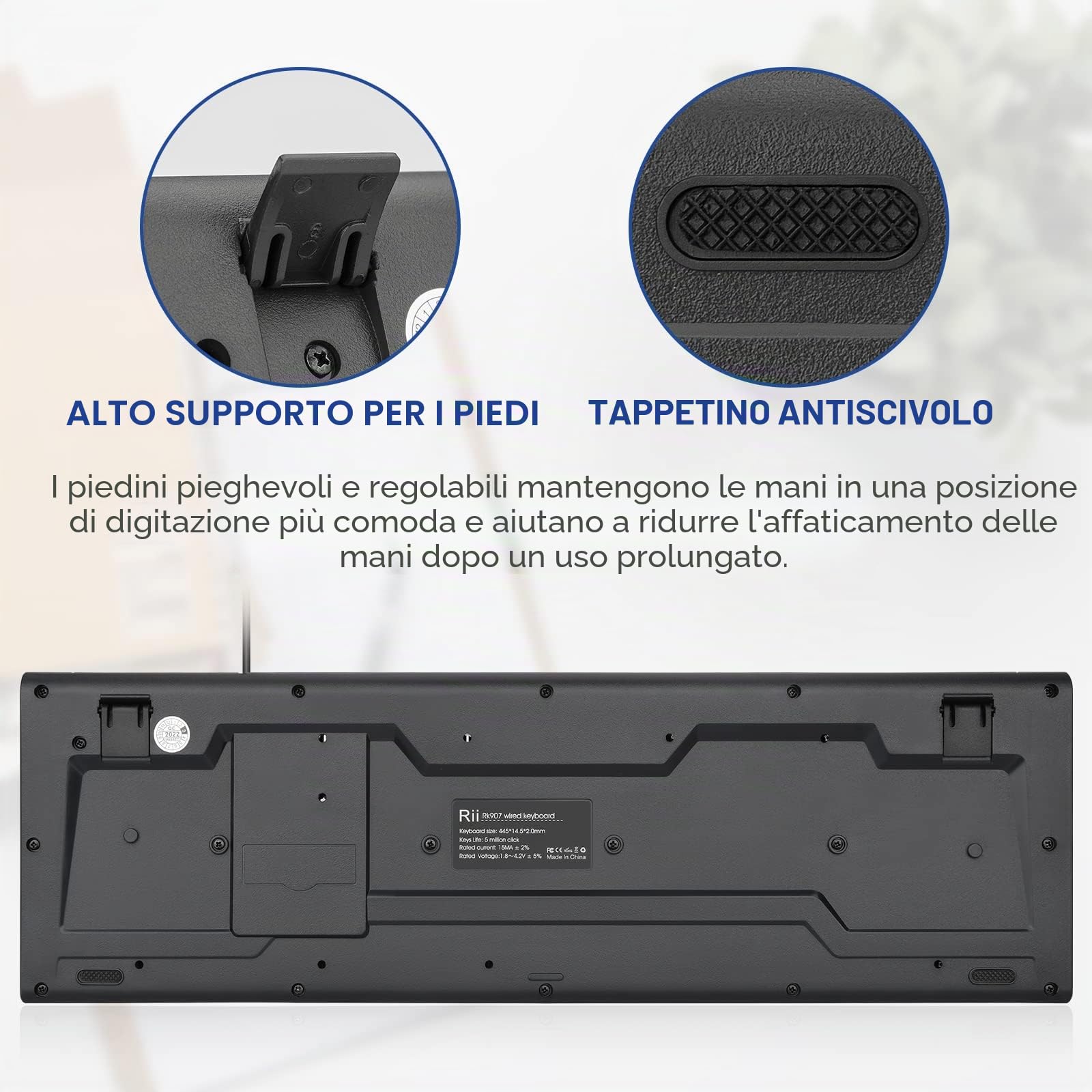 Rii RK907 Wired Tastiera USB per Mac/PC/Tablet/Windows/Android/Microsoft, Layout Tedesco QWERTZ, Nero
