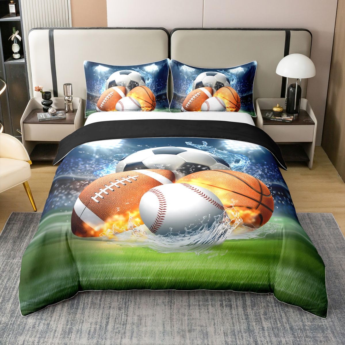 Loussiesd Piłka nożna poszewka na kołdrę 100% bawełna pojedynczy rozmiar chłopcy dziewczęta piłka piłka piłka koszykówka baseball zestaw pościeli oddychająca miękka piłka gra sport poszewka na kołdrę