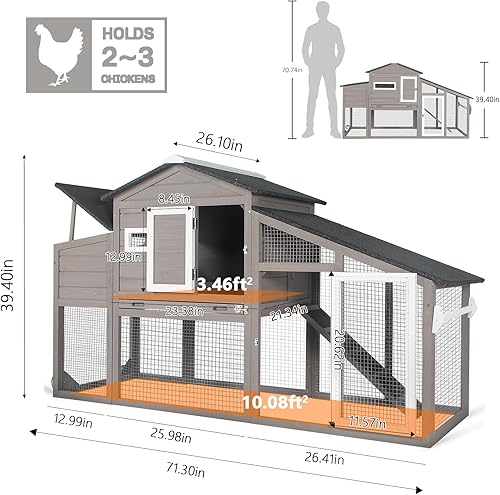 Miniatura 2 de Gallinero de madera para gallinero en el patio trasero, interior y exterior para 2-3 pollos, jaula de aves de corral de 2 pisos con carrera, caja
