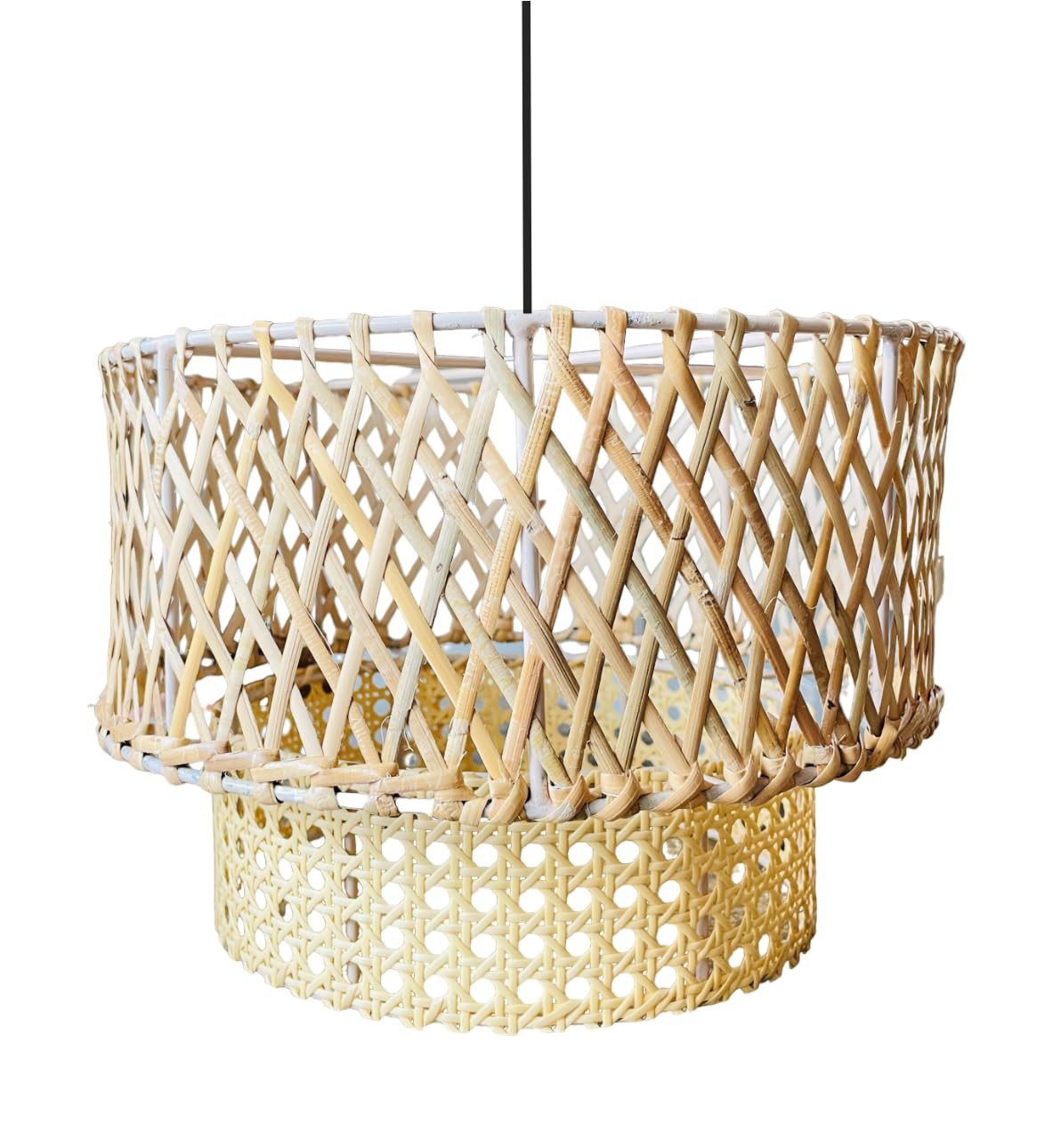 AMC Rattan Cane PVC Rattan Bamboo Core Wicker Lamp Premium Ceiling Light/Pendant Light Handwoven - 1 Piece (12 D x 8" H) (Beige) (Bulb not Included) 1 pc