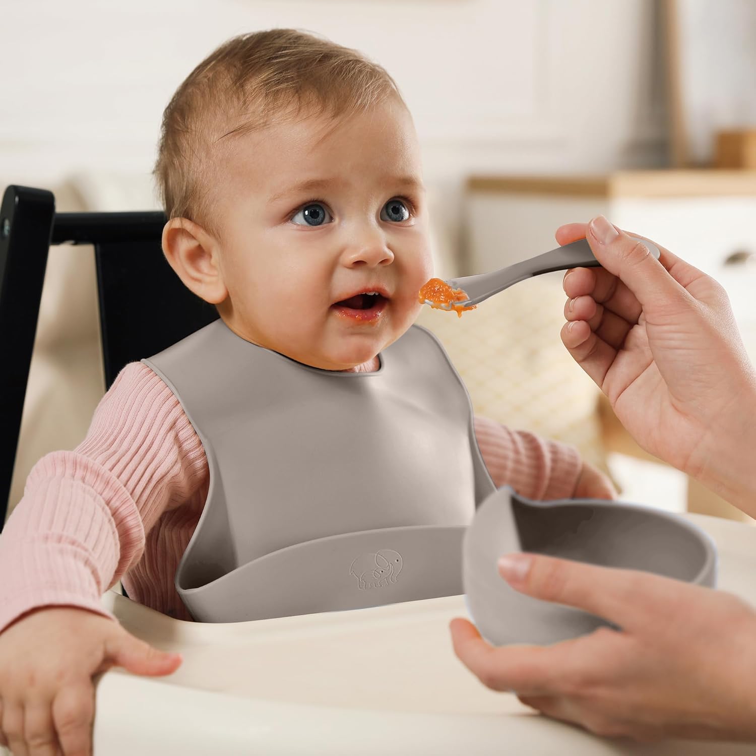 Complete Silicone Baby Feeding Set - 6+ Months Food Grade Baby Feeding Essentials | Silicone Bibs, Baby Bowls and Plates, 3 in 1 Baby Sippy Cup, Spoons and Fork Set | Free of BPA/PVC/Lead/Phthalate