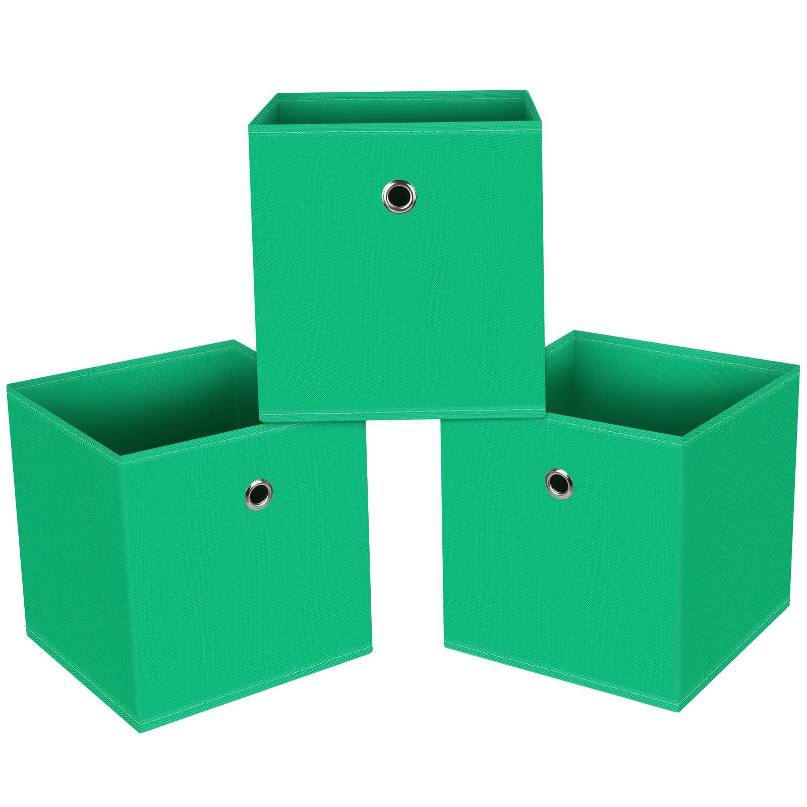 STOREONE 11 Inch Foldable Storage Bins,Black Fabric Cube Storage Bin Collapsible Storage Baskets ,Closet Organizers For Shelves, Drawer,Bathroom ,Home Décor,Set of 3,(Green)