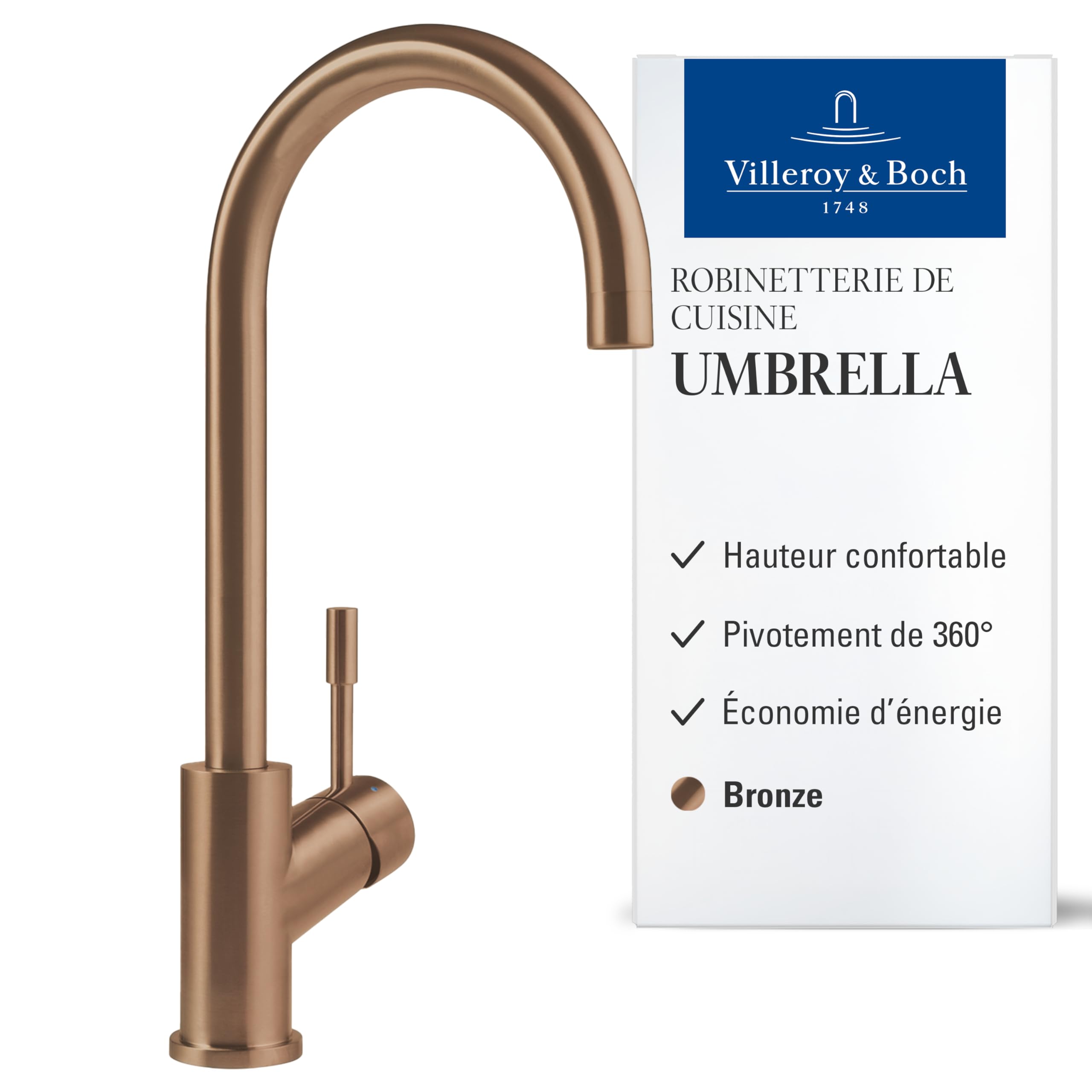 Robinetterie d'évier pivotant 360° Villeroy & Boch Umbrella pour îlot de cuisine moderne