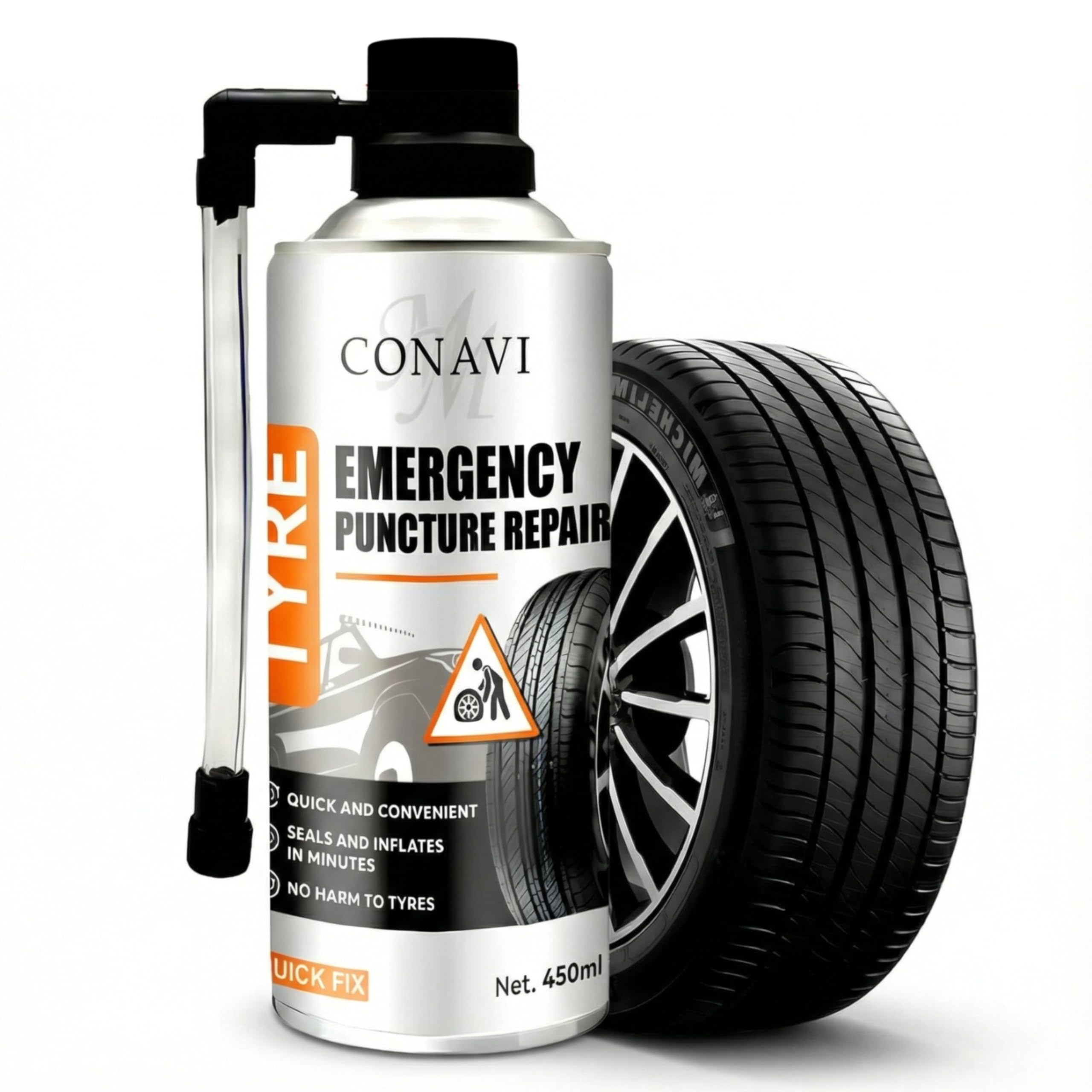 – Foam Spray Emergency Flat Tyre Repair 450ml – Instant puncture repair kit for cars and bikes, tubeless tyre sealant spray, quick flat tyre fix, roadside emergency solution, no tools needed, TPMS safe