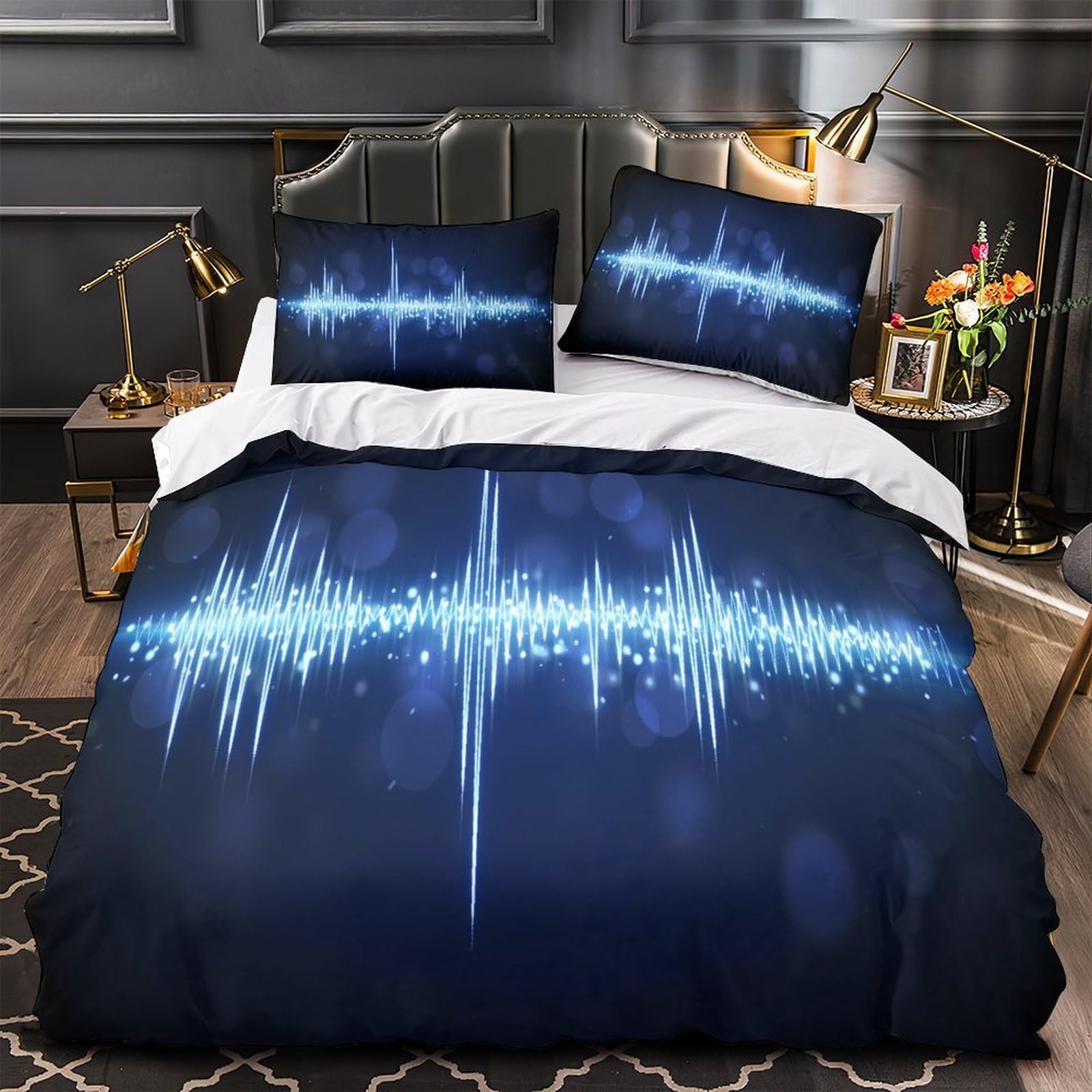 MMDASBVPE Audio Waveform Comforter Cover 3D Design Printed All Season 3 Piece Bedding Set Zipper Duvet Cover Luxury Breathable for Kids Teens Adults Women Youth Teenagers Single（140x200cm）