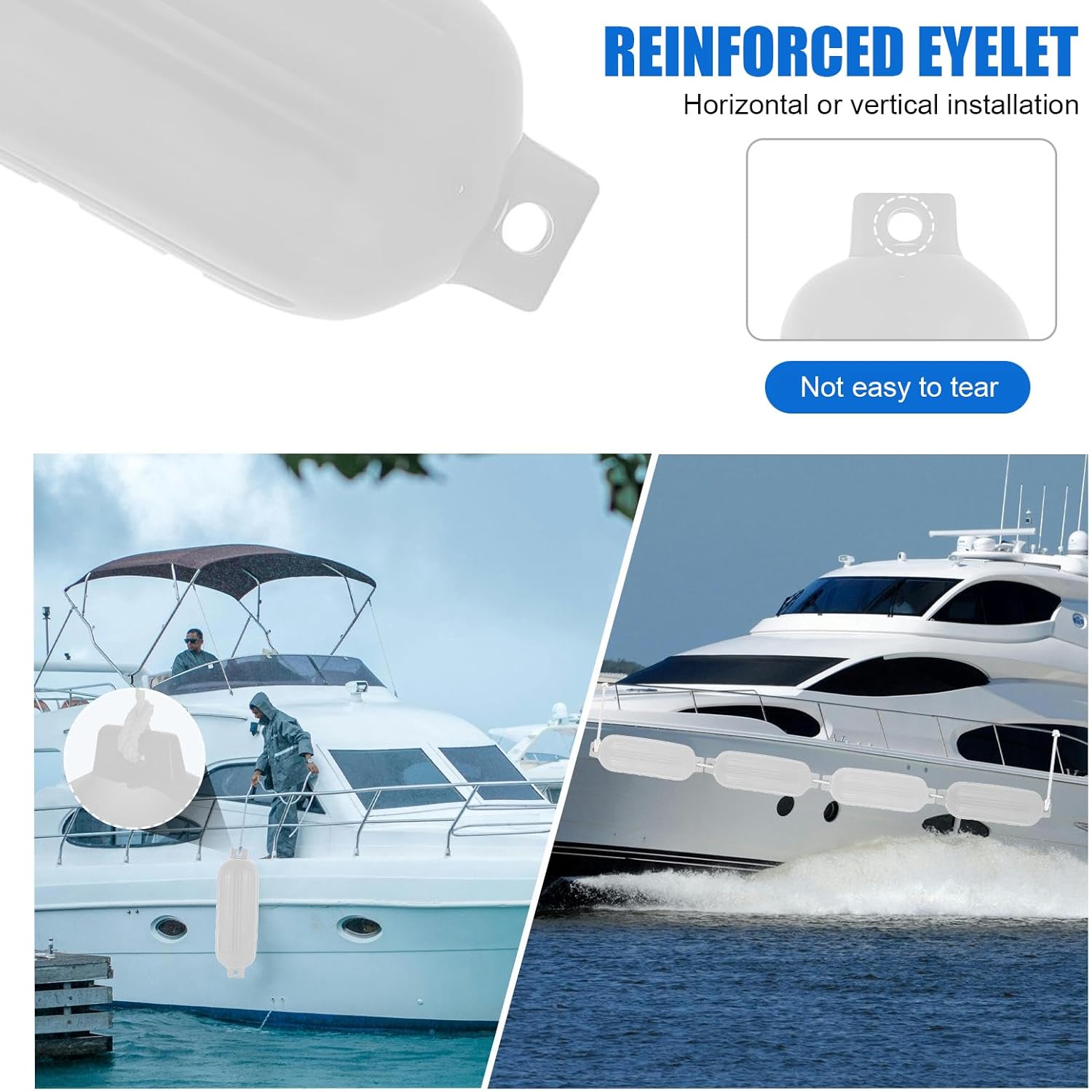 Boat Fenders, 4 Pack 10 X 30 Inches Ribbed Twin Eyes Boat Fenders Bumpers for Docking, Pontoon Boat fenders Bumper with 4 Ropes, 1 Air Pump and 4 Needles