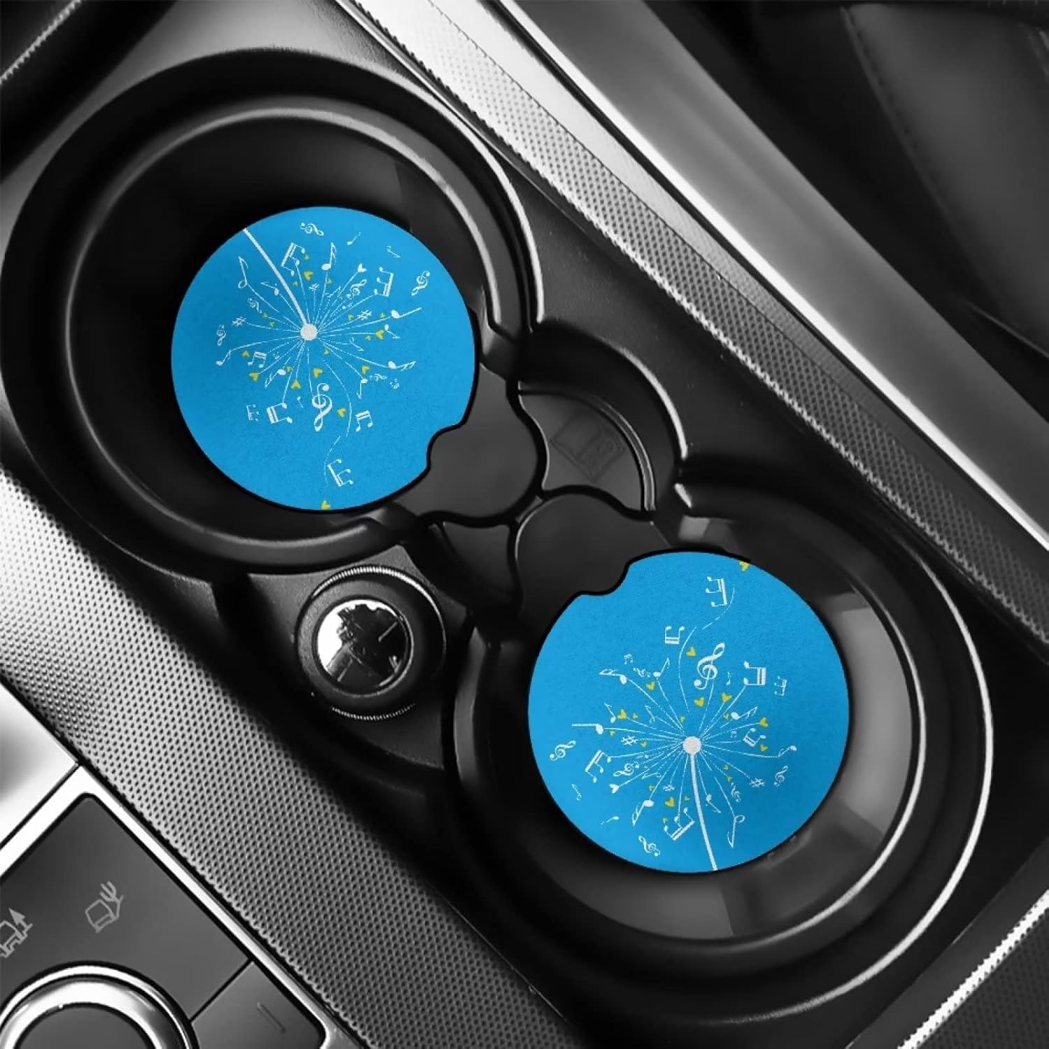 doginthehole Floral Car Coasters 2pcs Cup Holder Coasters Music Notes Funny Coaster for Drink to Keep Cupholder Clean,Non Slip Auto Interior Accessories Set Kitchen Table Coaster Mats, Blue image 3