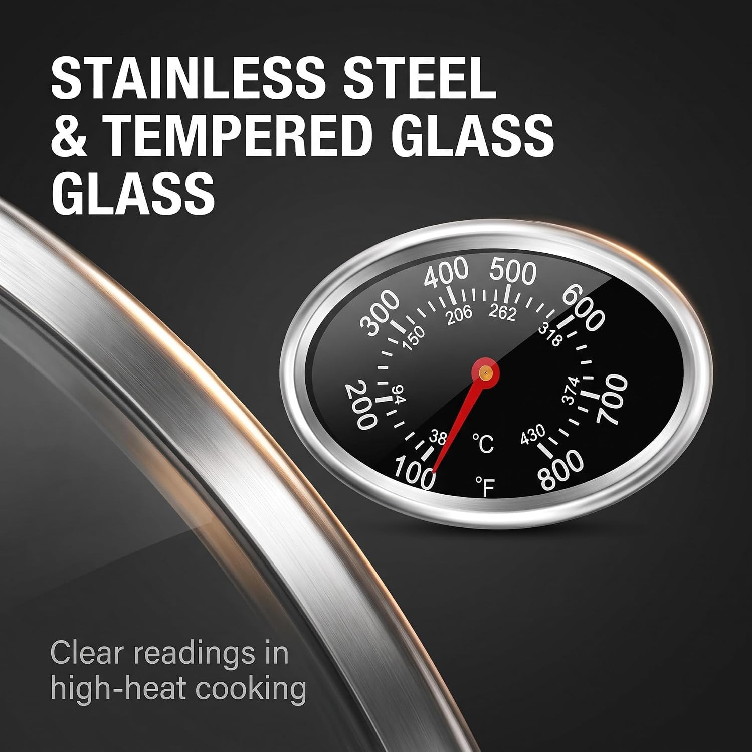 Deckelthermometer Temperaturmessgerät Ersatz für Nexgrill, Grill Master 720-0697, Charmglow 720-0234, Aussie, Brinkman, Members Mark, Oval Edelstahl Wärmeanzeige