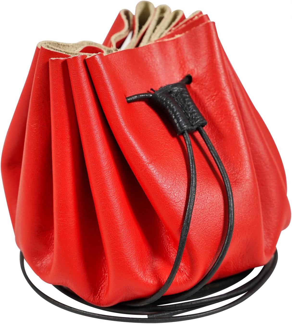 Mythrojan medieval leather pouch renaissance drawstring belt bag for larp, viking, cosplay, coin & jewelry waist purse- red, 4.9"x3.5"