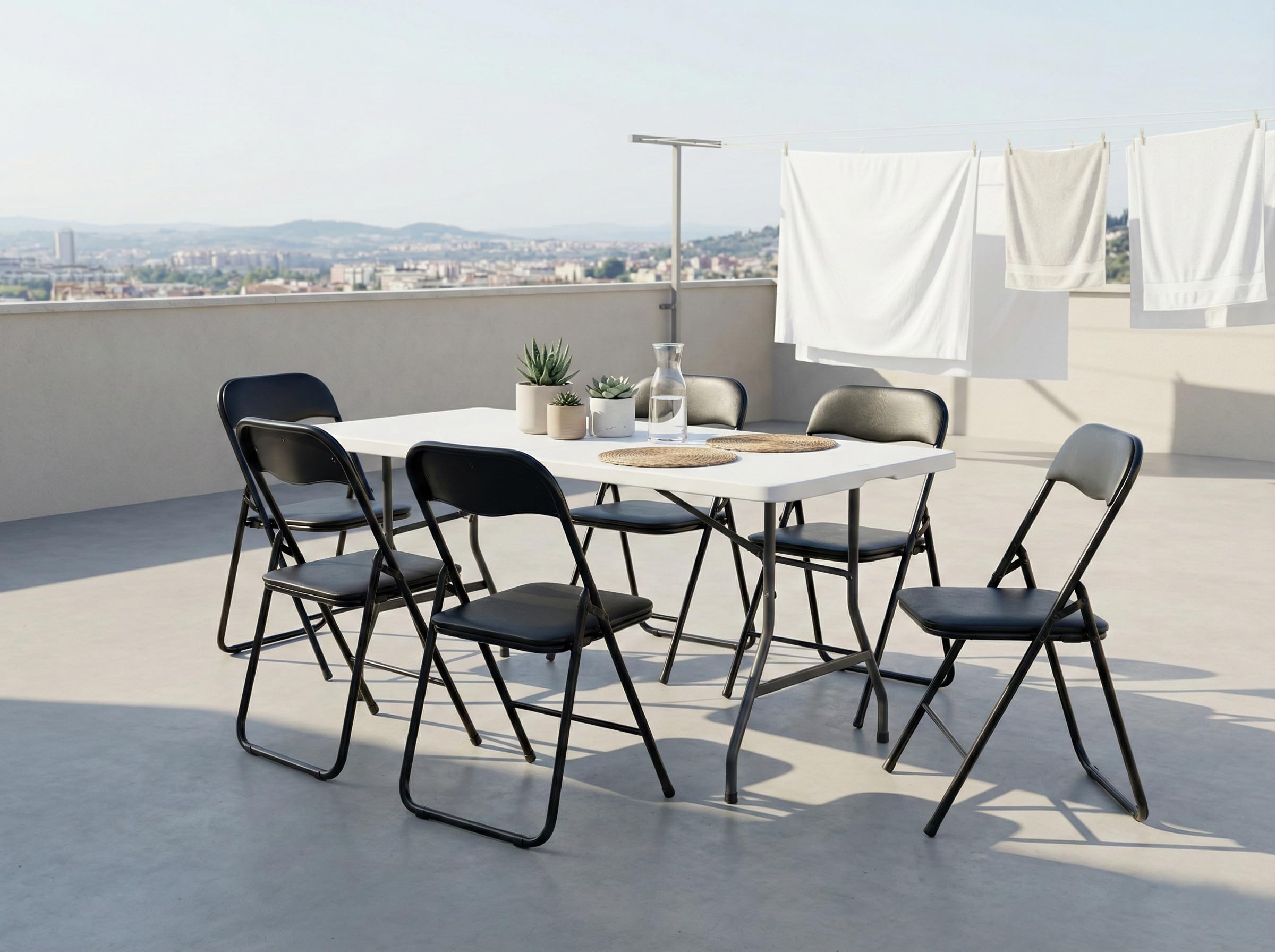 Nordiq - Pack de 6 Sillas Plegables y Acolchadas de Comedor, Cocina, Camping | Cómodas para Interior | 44x45x78 cm | Set Resistente (Metal Negro)