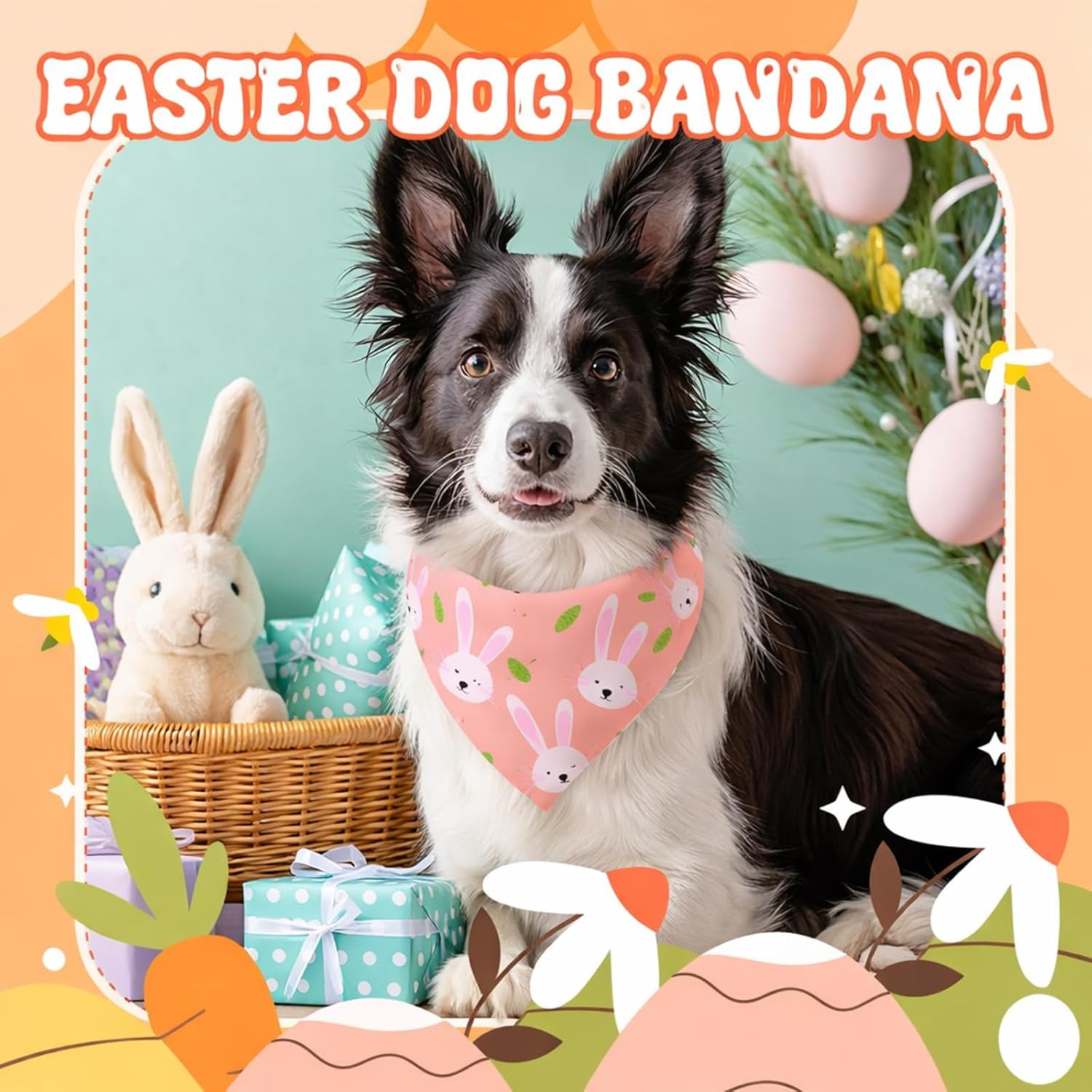 Sanwuta 100 Pcs Easter Dog Bandanas Bulk Bunny Eggs Bandanas for Dogs Triangle Kerchief Bibs Scarf for Pet Easter Costume Photo Props Accessories Pet Shops, 25 Styles(31.5 x 21.7 x 21.7 Inch)
