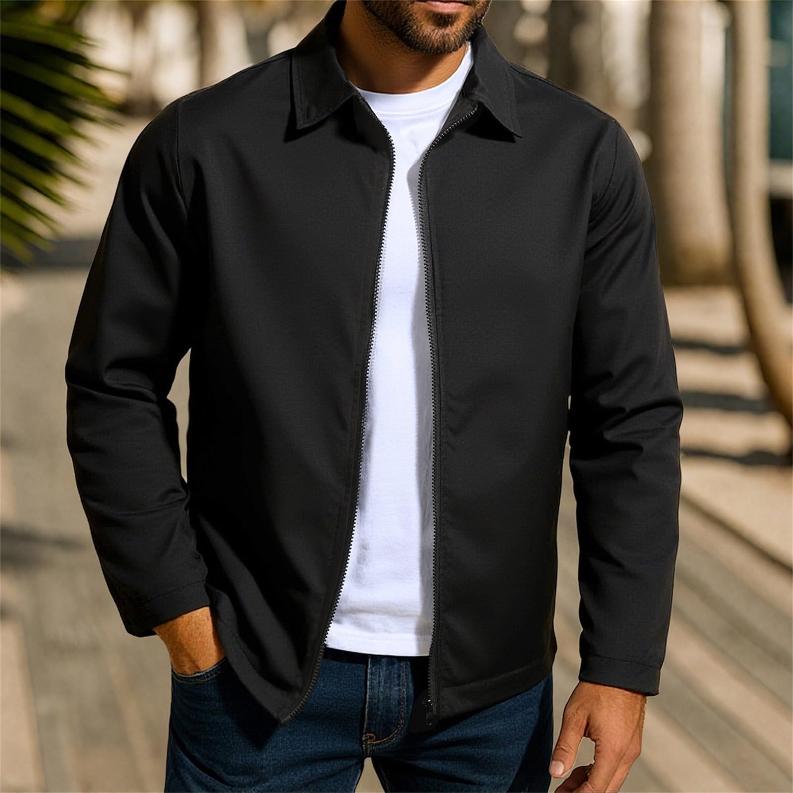 Generisch Leichte Übergangsjacke Herren, Bomberjacke Herren Slim Fit, Blouson Jacke Mit Reißverschluss Und Taschen Freizeitjacke Revers Arbeitsjacke Einfarbig Vintage Sweatjacke Für Alltag