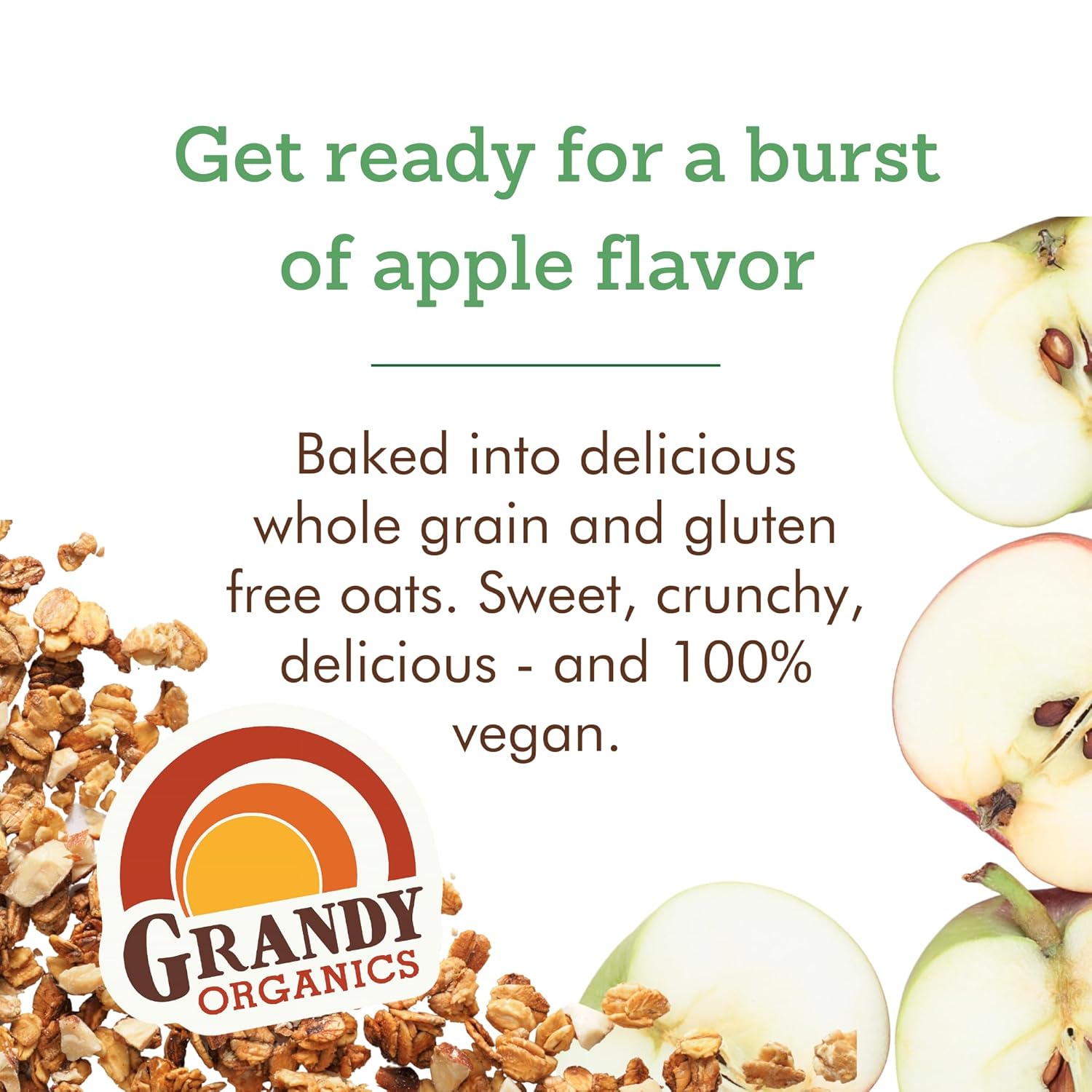 Grandy Organics Apple Crisp Granola, 10 Pound Bulk Bag, Certified Organic, Gluten Free, Non-GMO, Kosher, Plant Based Protein Granola