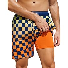 unitop Mens Swim Trunks with Compression Liner Quick Dry Bathing Suit Summer Beach Shorts with Pockets
