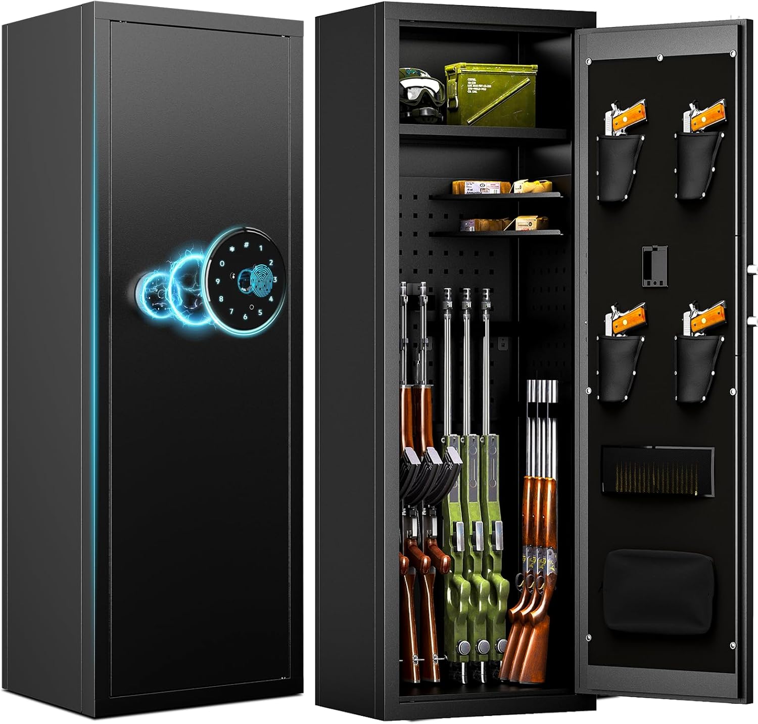 KAER 13-15 Biometric Gun Safe, Long Gun Safe for Home Rifle and Pistols with Fingerprint Lock, Ideal for AR15, Shotguns & Ammunition Storage | Unassembled Gun Cabinet for Home & Hunting Use