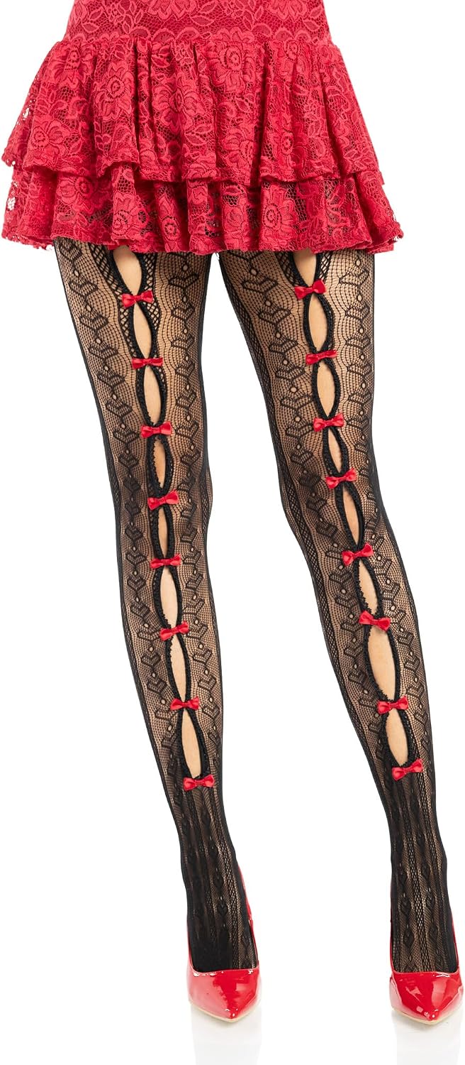 Leg Avenue Women's Heart Tights With Keyhole and Mini Bow Details