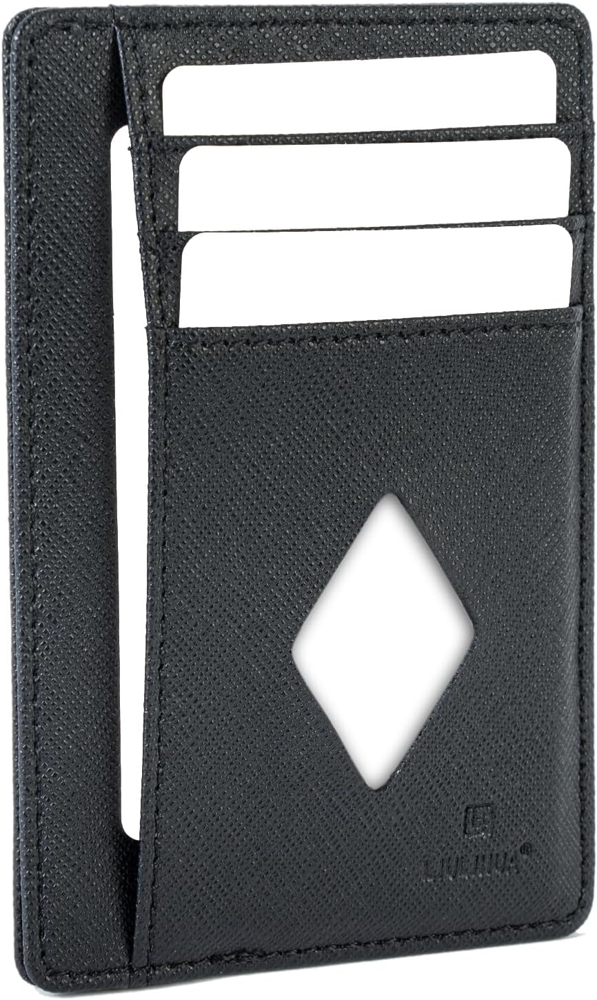 LLH Slim Minimalist Front Pocket RFID Blocking Leather Wallets for Men and Women-BLACK