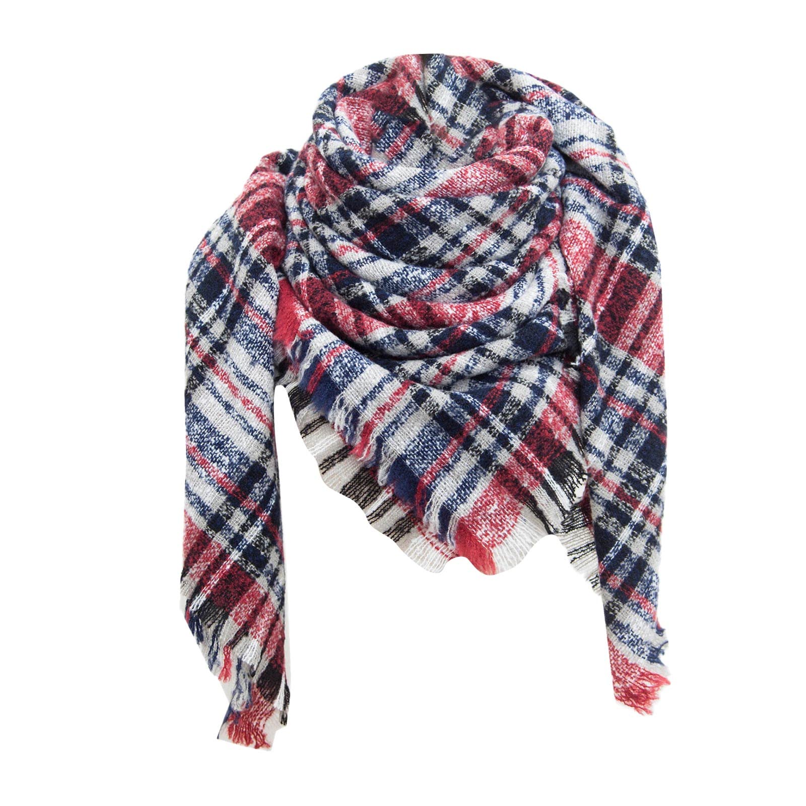 Sciarpa invernale da donna Grande calda ed elegante Pashmina Sciarpa firmata in morbida lana Scialle leggero Stola Foulard in cashmere a quadri grandi (Vino Taglia unica)