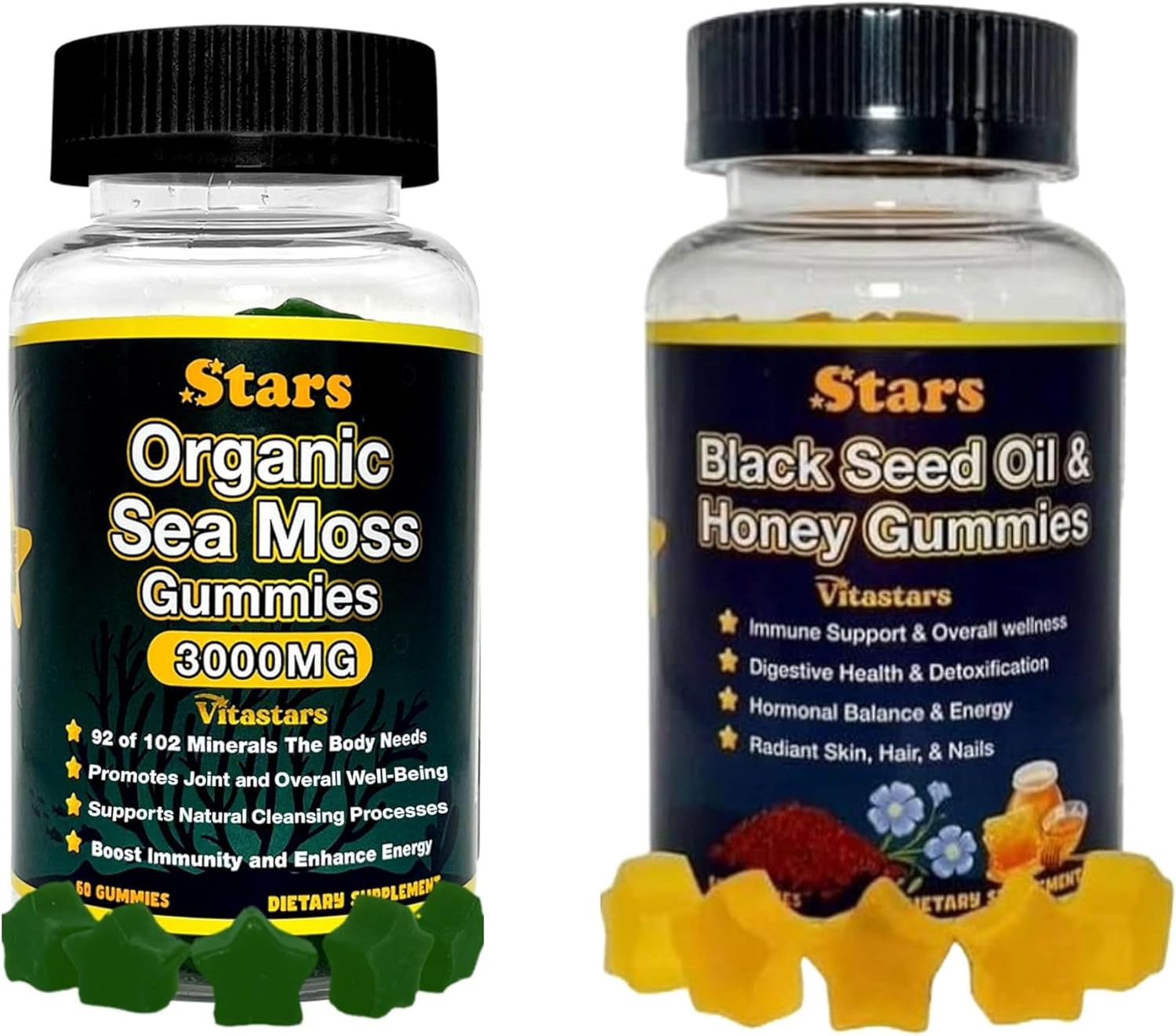 Ultimate Wellness: Organic Sea Moss Gummies & Black Seed Oil Honey Gummies, Immune, Digestive, Skin & Joint Support, Packed with Superfoods, Antioxidants & Vitamins for Men & Women, 120 Count