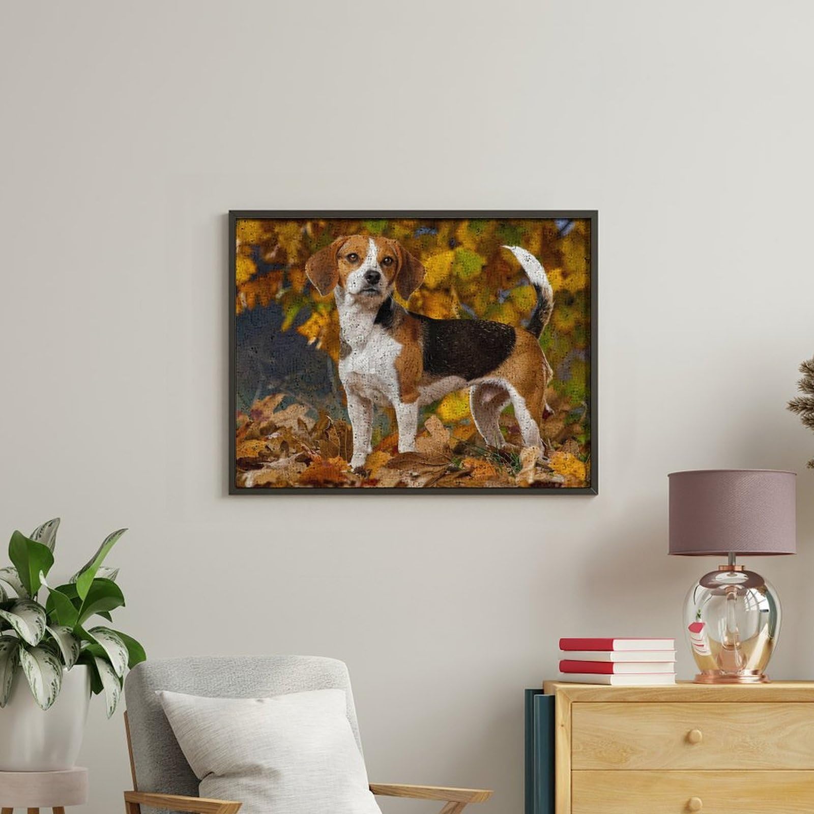 Malen nach Zahlen, Motiv: Hund im Herbst, bedruckt, für Erwachsene, Anfänger, bunt, DIY, einfaches Malen für Zuhause, Wanddekoration