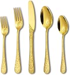 Runfly Vintage Carved Stainless Steel 20 Pieces Flatware Set, Silverware Set, Modern Embossed Cutlery Set Utensils Including Fork Spoon and Knife