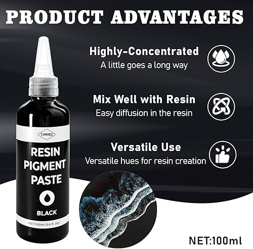 Miniatura 3 de Pasta de pigmento negro para resina epoxi, 3.4 onzas líquidas, tinte de resina opaca altamente concentrado, pigmento de resina fácil de mezclar para