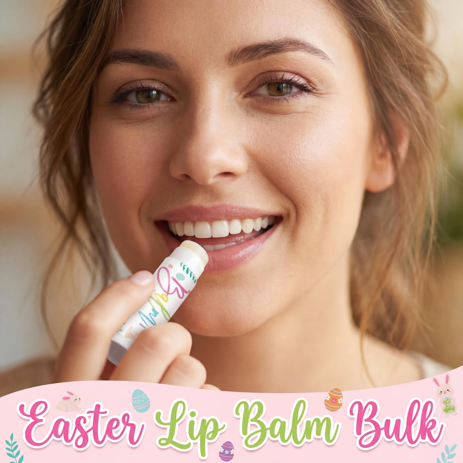 48 Pack Easter Basket Stuffers Lip Balm Gifts Bulk Easter Basket Fillers Party Favors for Adults Women Teacher Coworkers Thank You Gift Set You're the Balm Moisturizing Lip Care (Bunny)