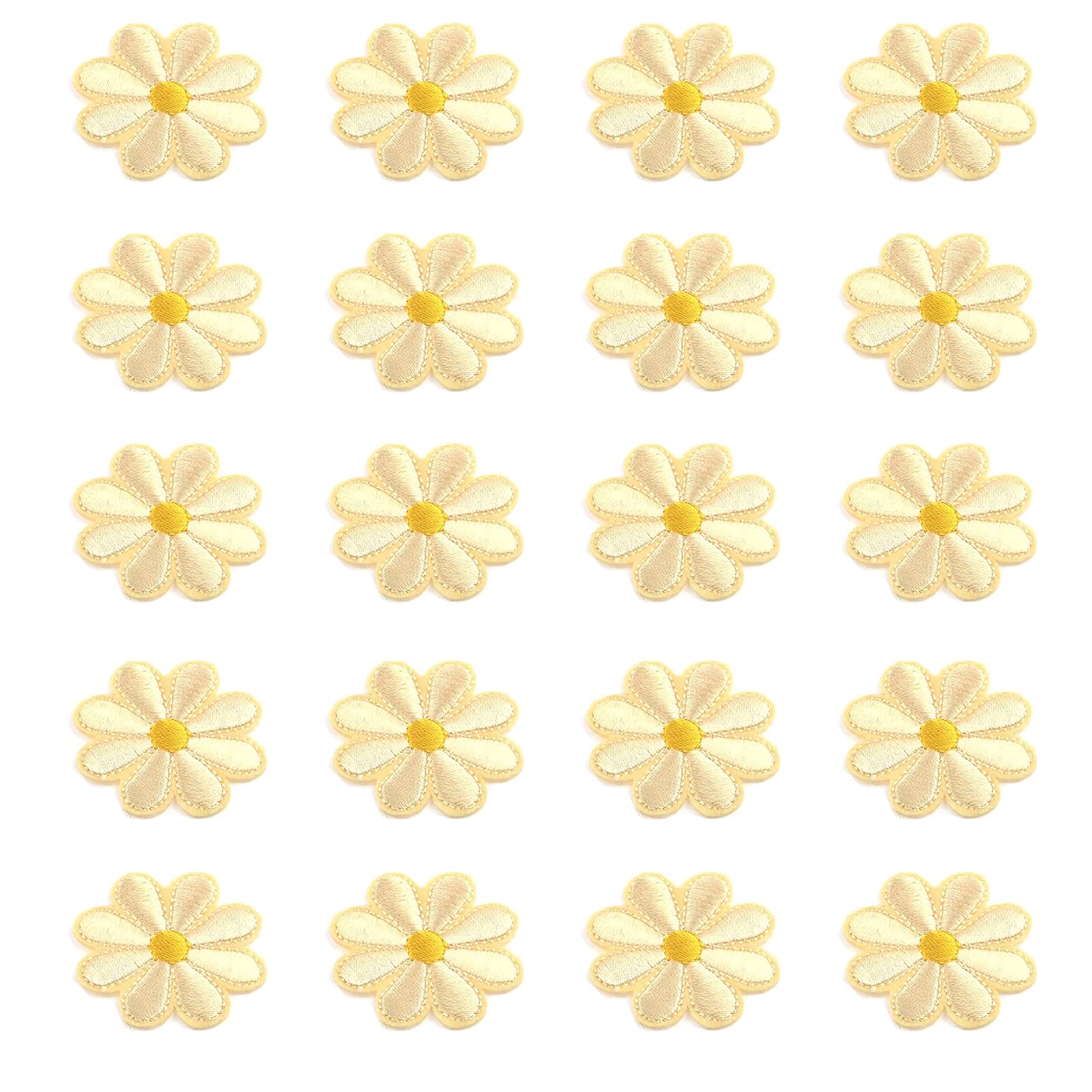 MY MIRONEY 20Pcs Flower Iron On Patches Yellow Daisy Flower Patch Sew Embroidered Patches Appliques Delicate Embroidered Craft DIY Accessories for T-Shirt Clothing Jackets Backpack