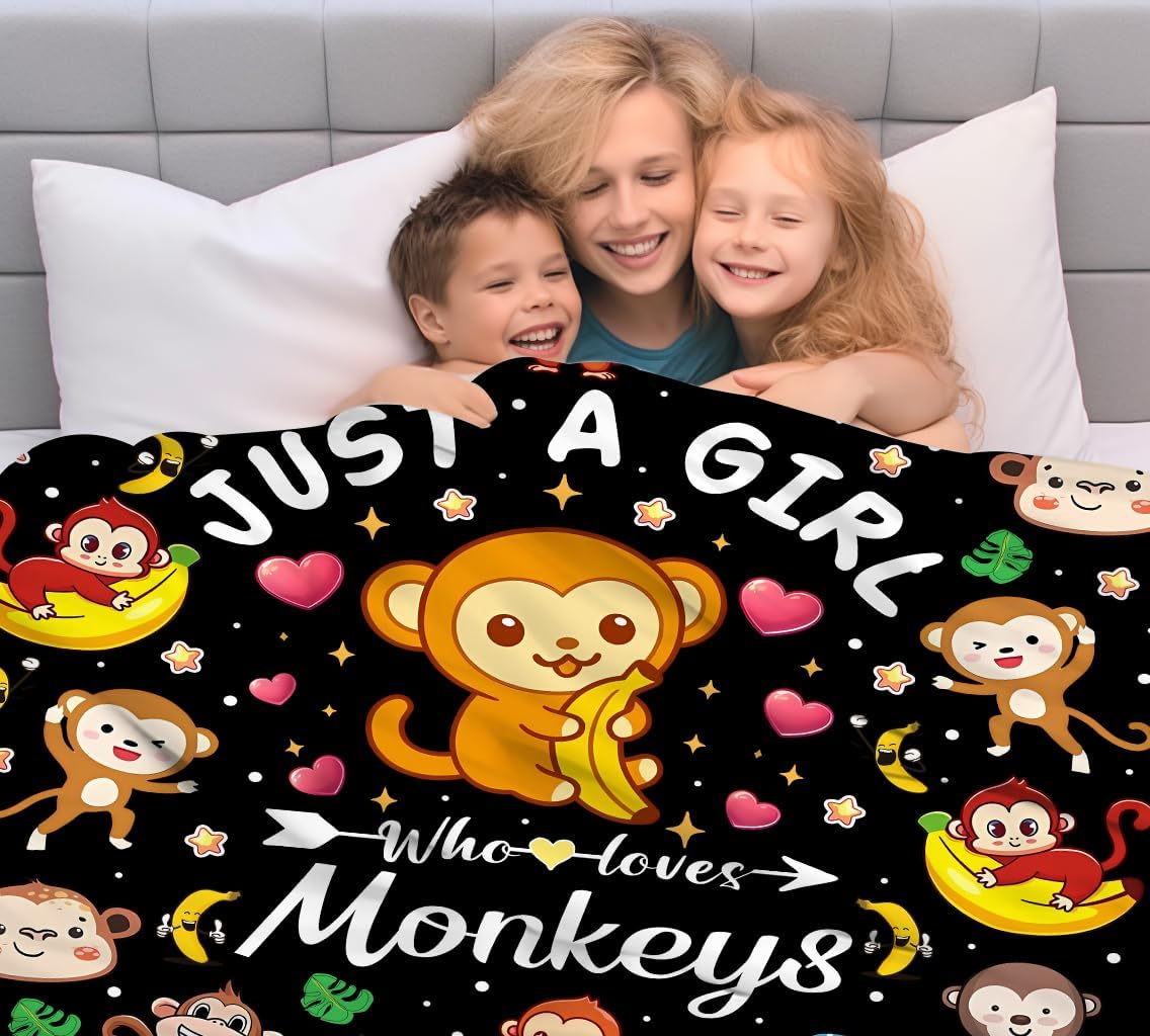 Cute Monkey Banana Blanket Cartoon Animal Pattern Monkeys Stuff Blankets and Throws Monkey Gifts for Girls Kids Women Adults 50"x40" - Image 4