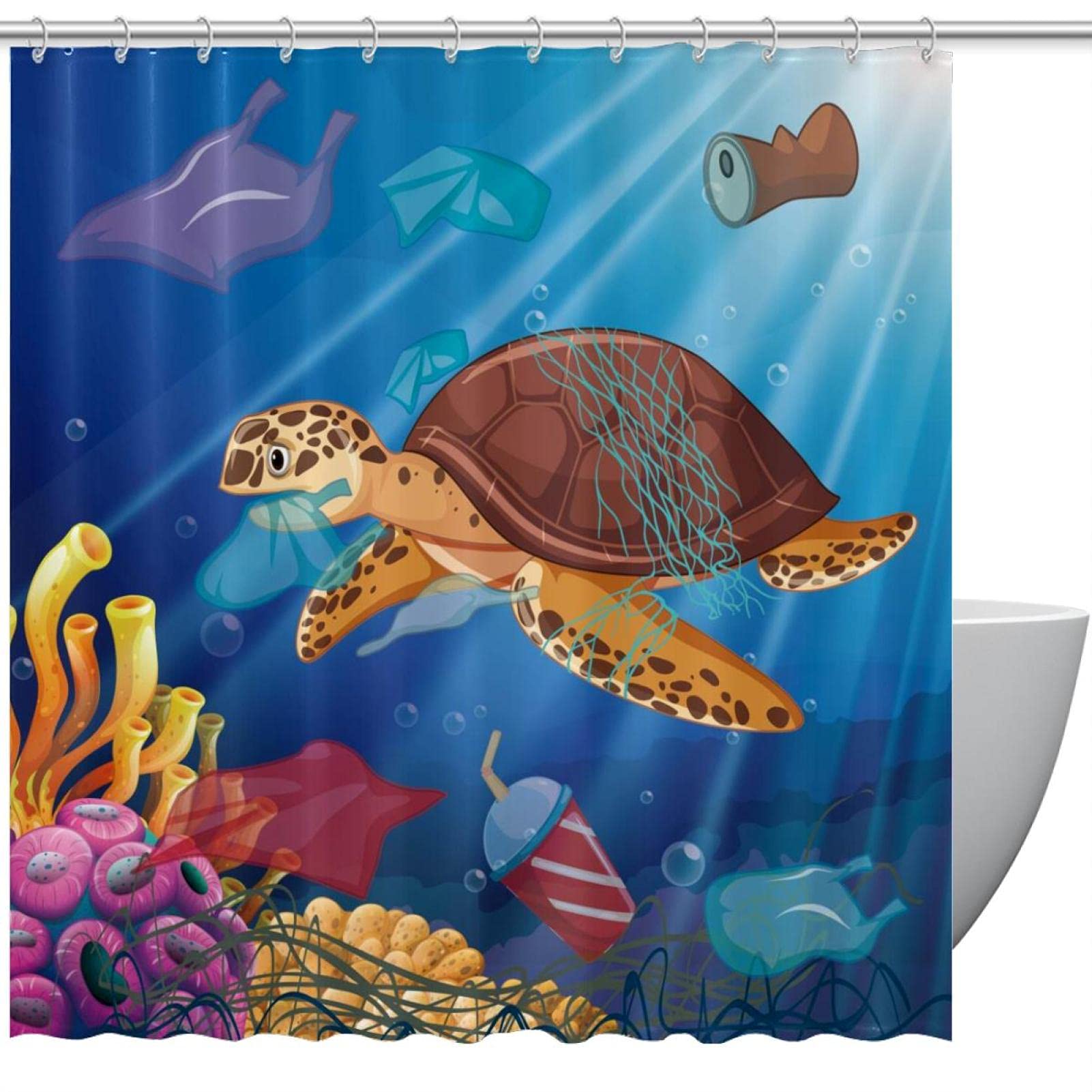 Rideau de douche tortue marine 168 x 183 cm grand format lavable