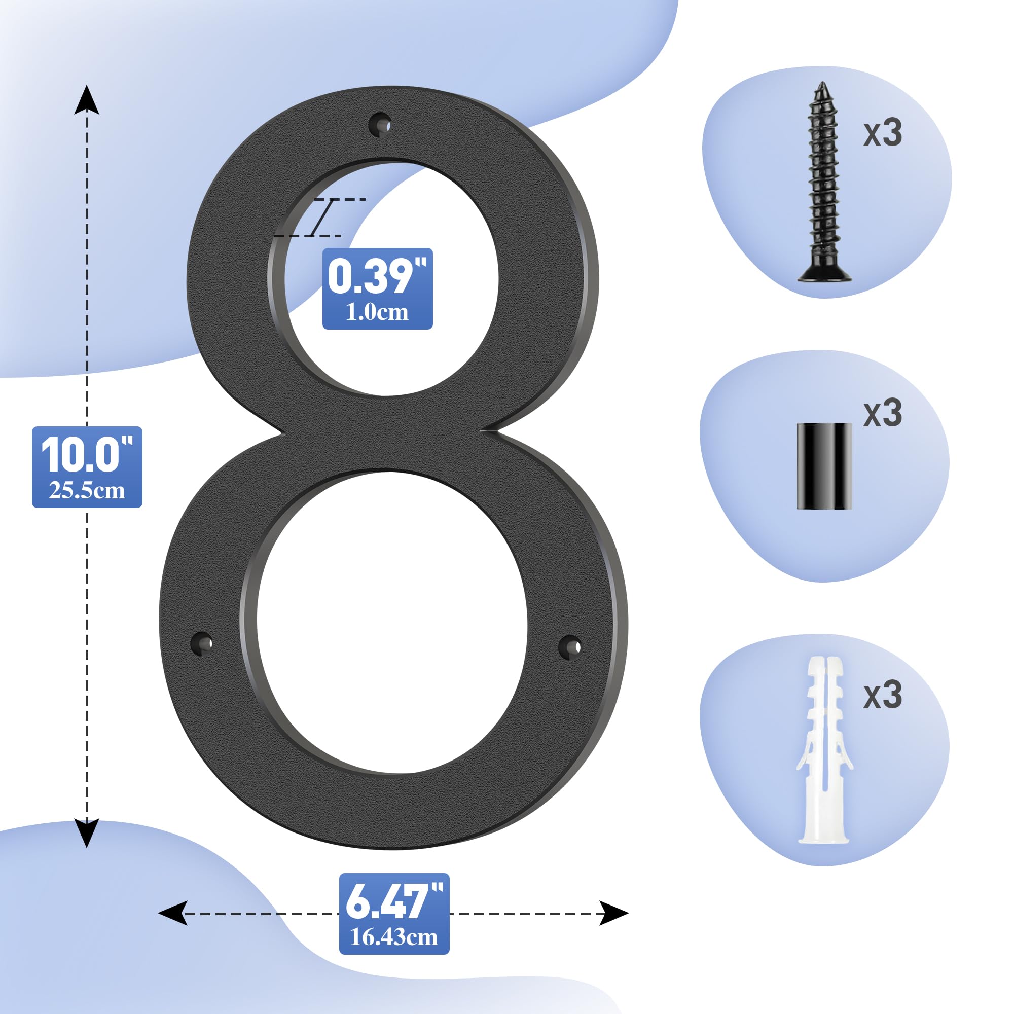 House Numbers Large Door Number 10 inch/25 cm - Modern House Numbers Black Plastic Exterior Front Door - Address Numbers 8 - Image 2