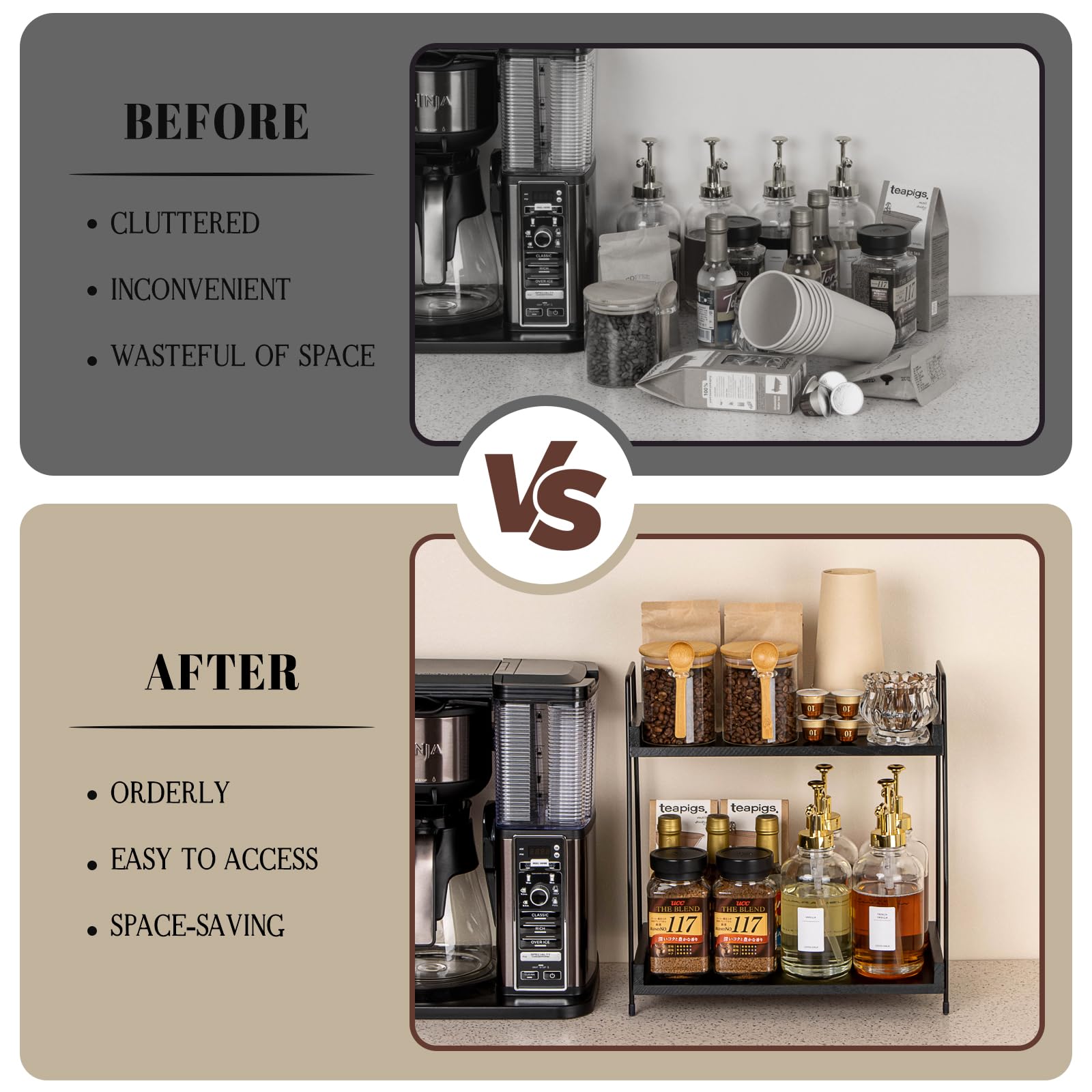 ANBOXIT two-tier wooden coffee station organizer