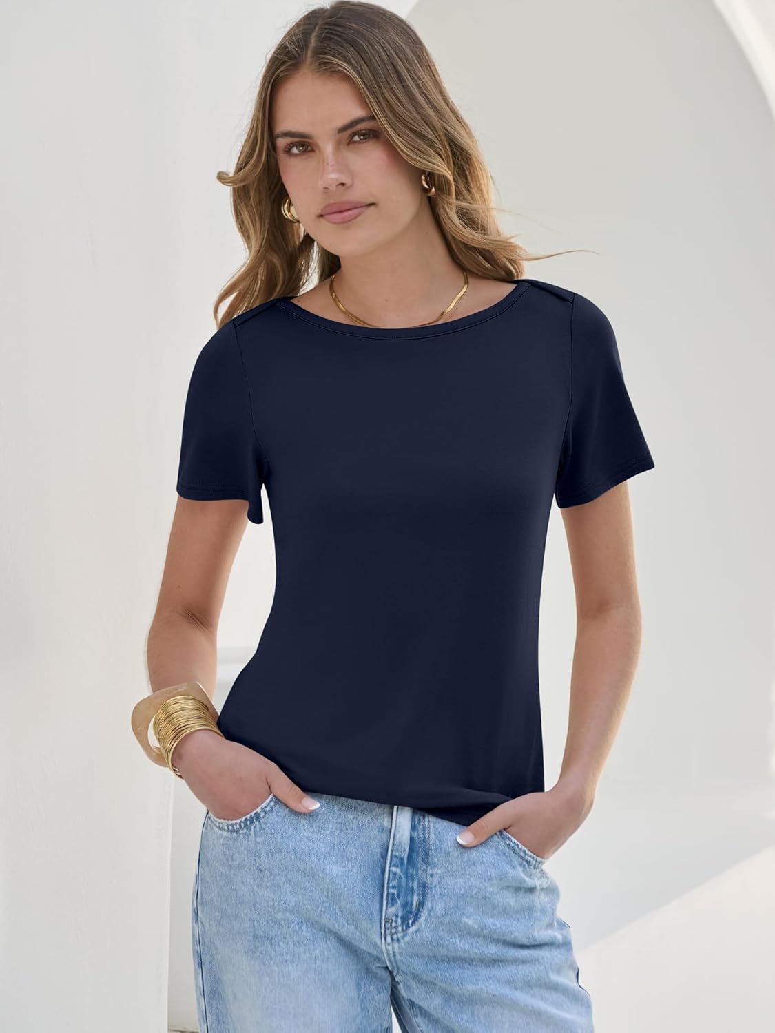 ANRABESS Womens Boat Neck Tops Short Sleeve T-Shirts Causal Fashion Tee Shirts 2026 Summer Spring Clothes - Image 7