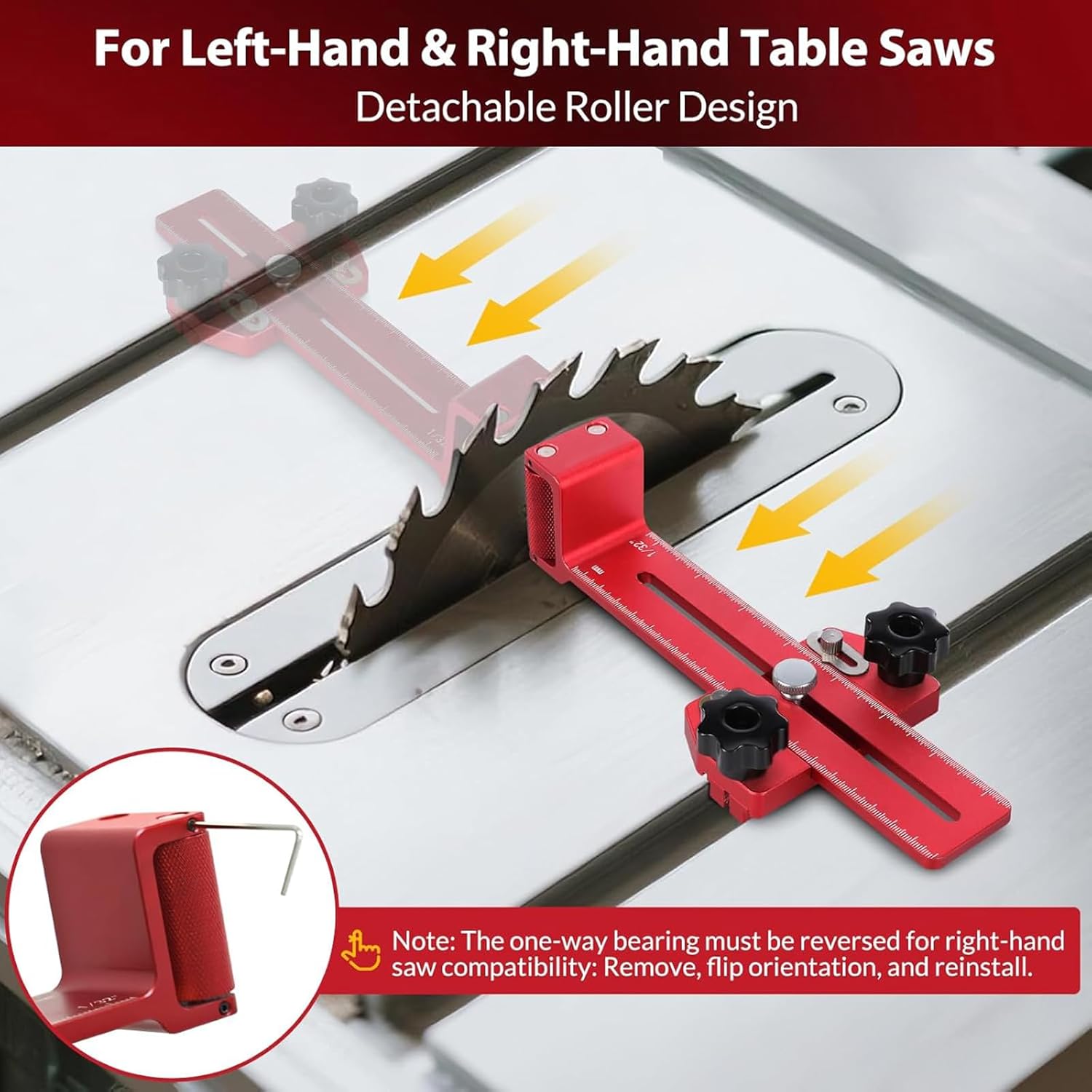 Double Bearing Guided Woodworking Jigs Thin Ripped Jigs for Band Sawer Planers with Quick Locking Fence Systems Shaped T Slot Tool Including Measurement Scale